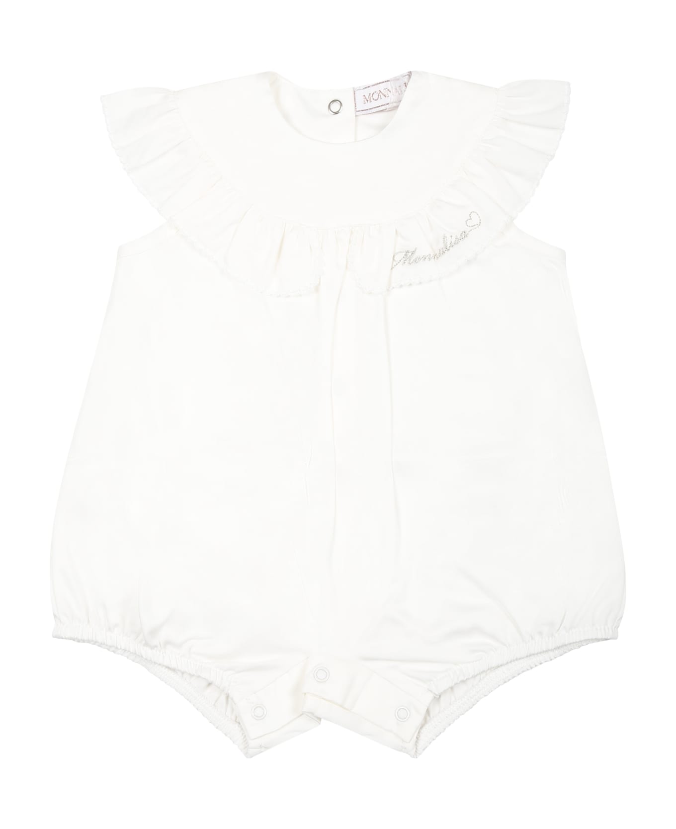 Monnalisa Ivory Romper For Baby Girl With Logo - Ivory ボディスーツ＆セットアップ