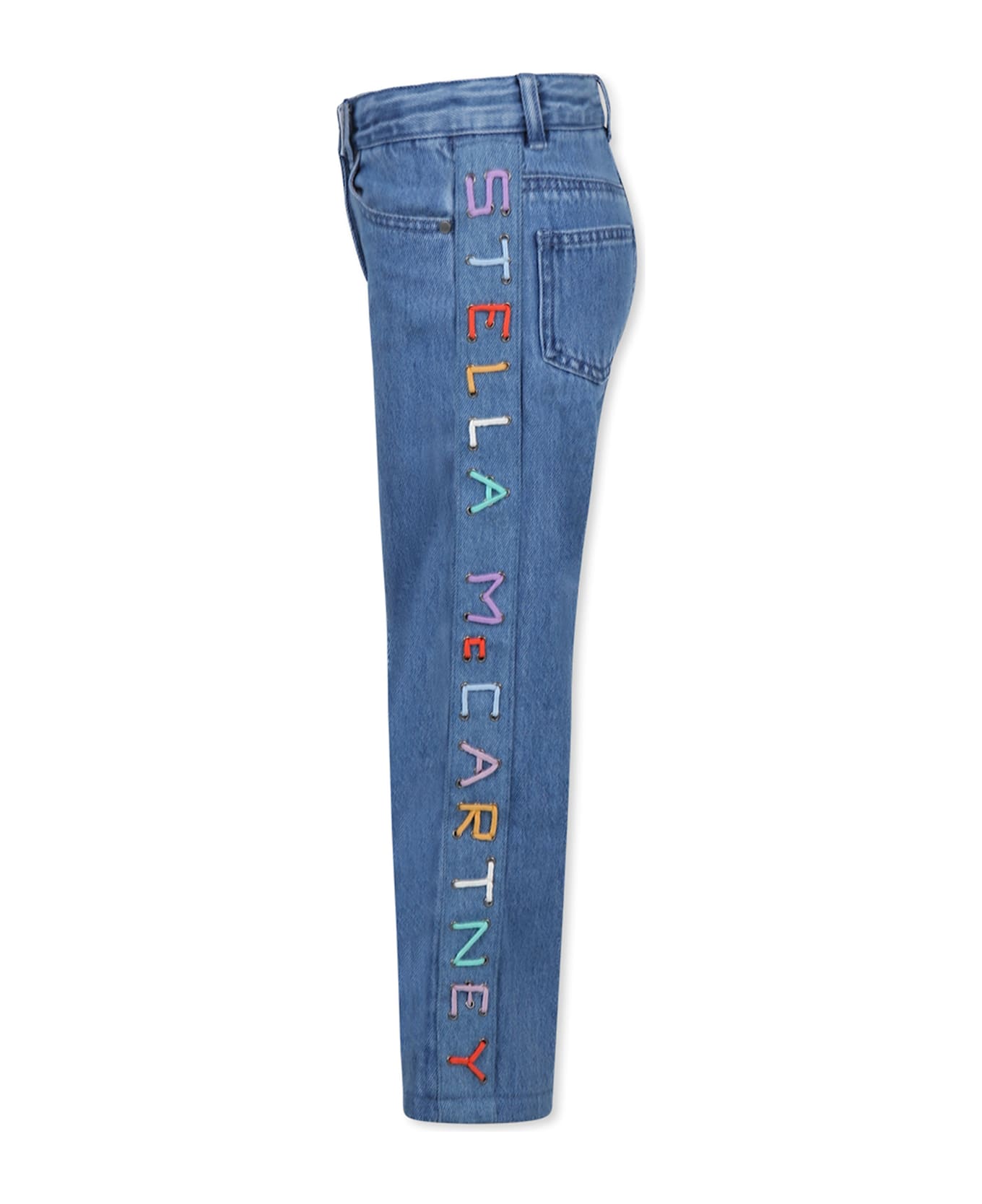 Stella McCartney Kids Blue Jeans For Girl With Multicolor Logo - Denim