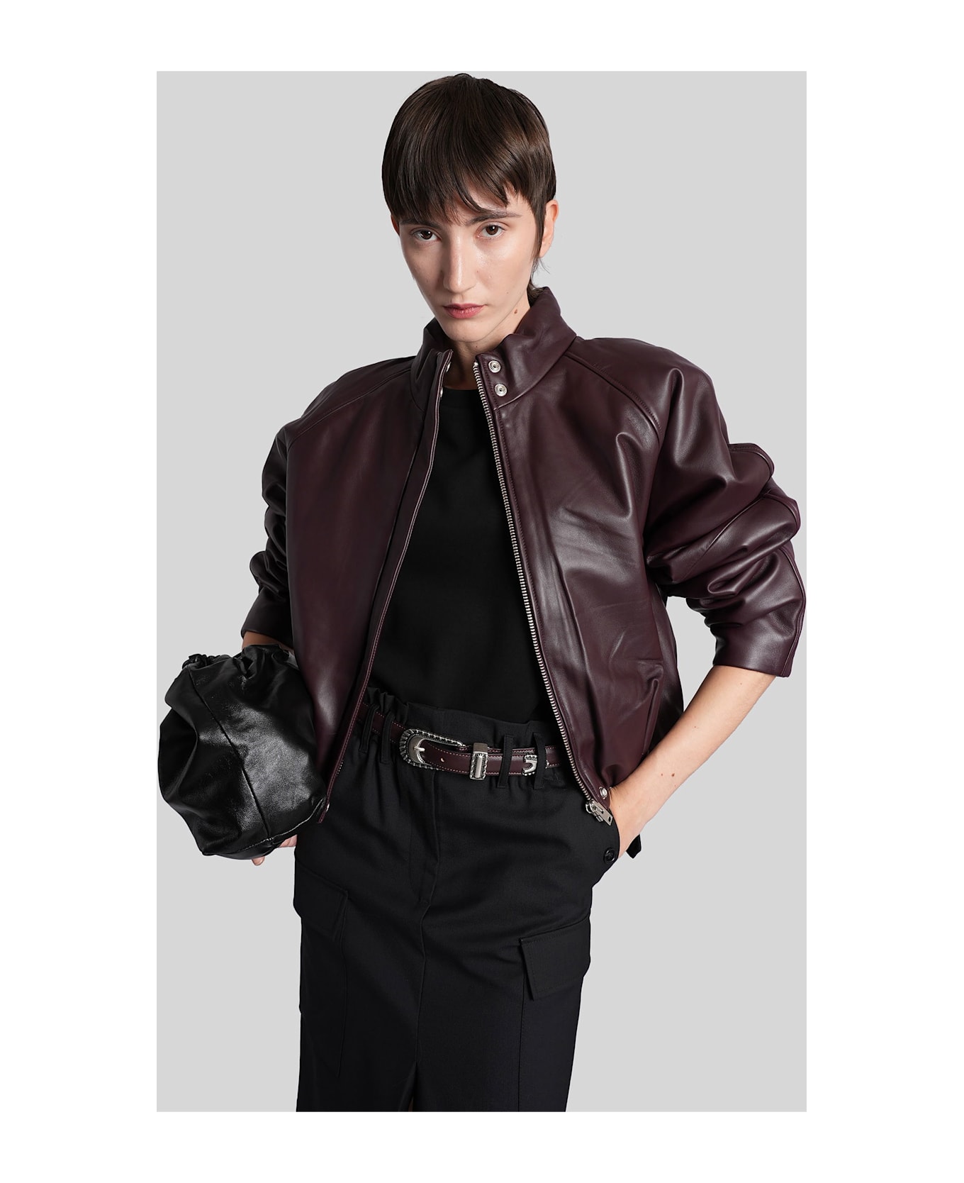 IRO Leather Bomber In Bordeaux Leather - bordeaux
