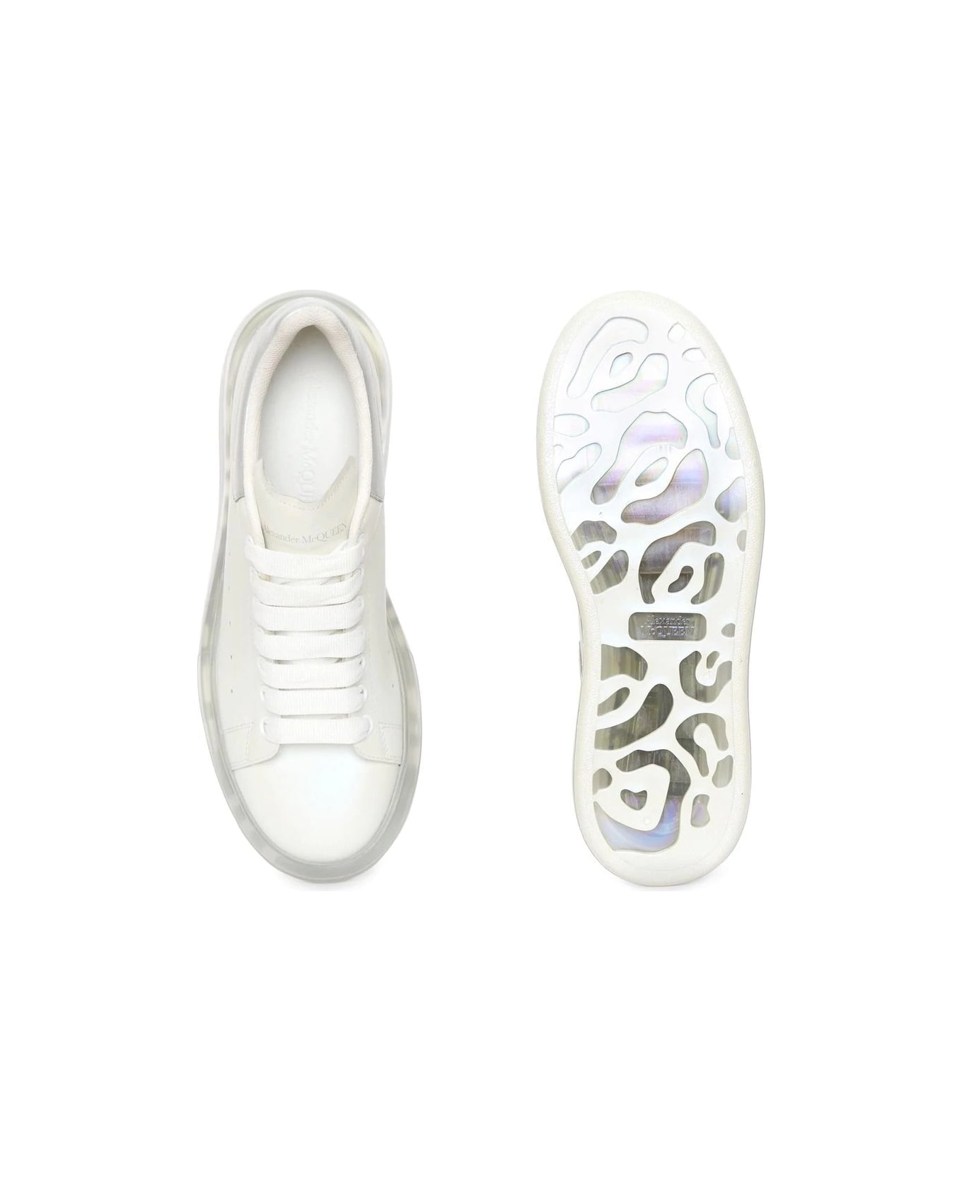 Alexander McQueen Leather Sneakers With Silver Heel - Bianco スニーカー