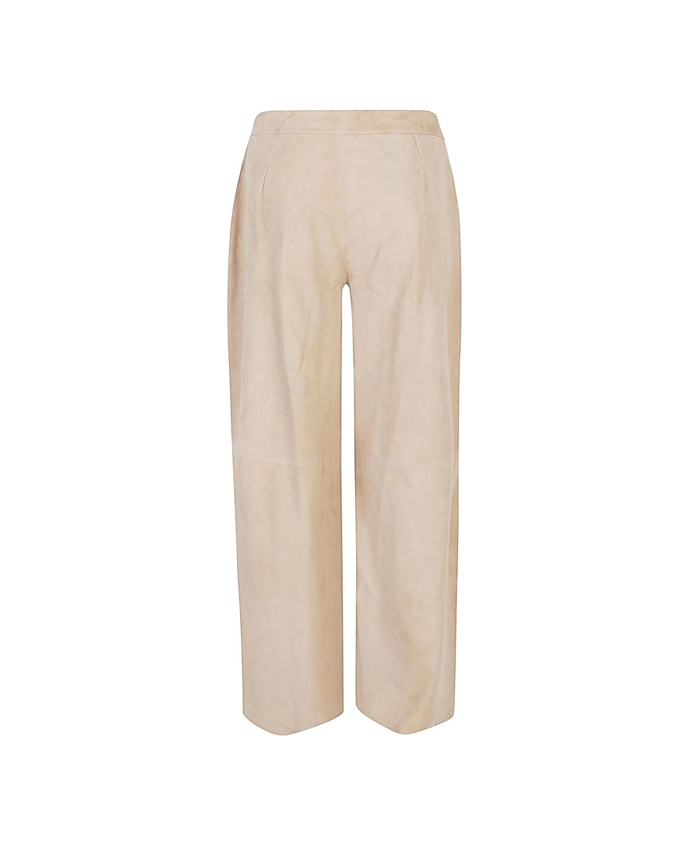 Via Masini 80 Suede Leather Trousers - Beige