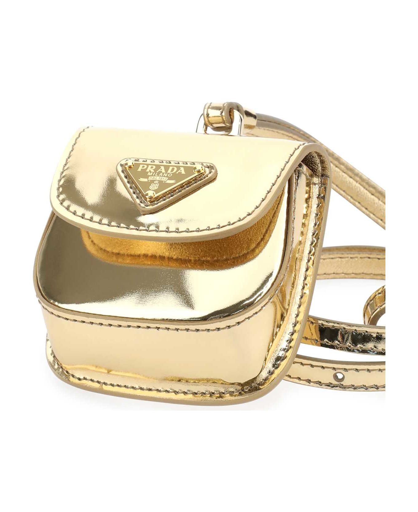 Prada Gold Leather Air Pods Case - Silver