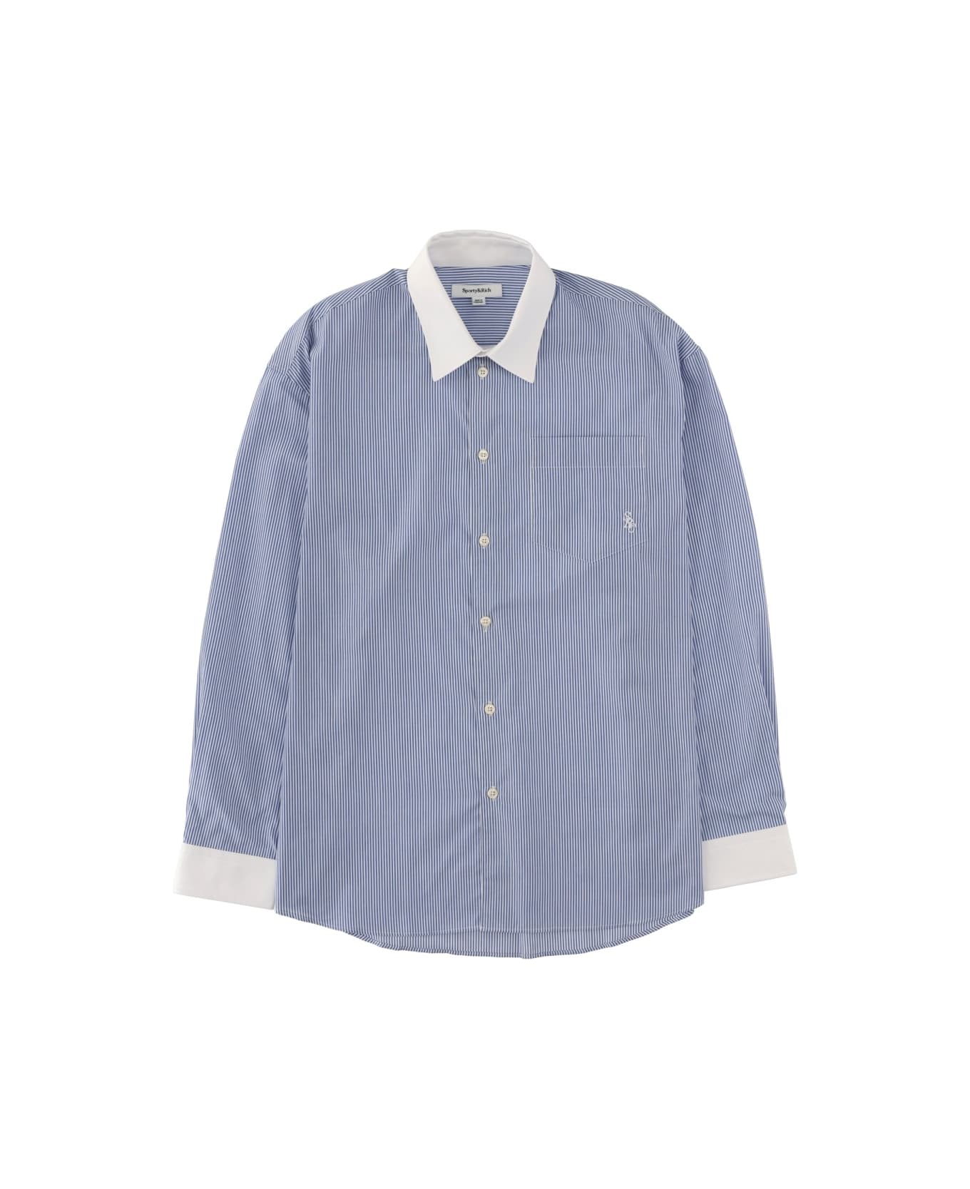 Sporty & Rich Logo Striped Shirt - BLUE