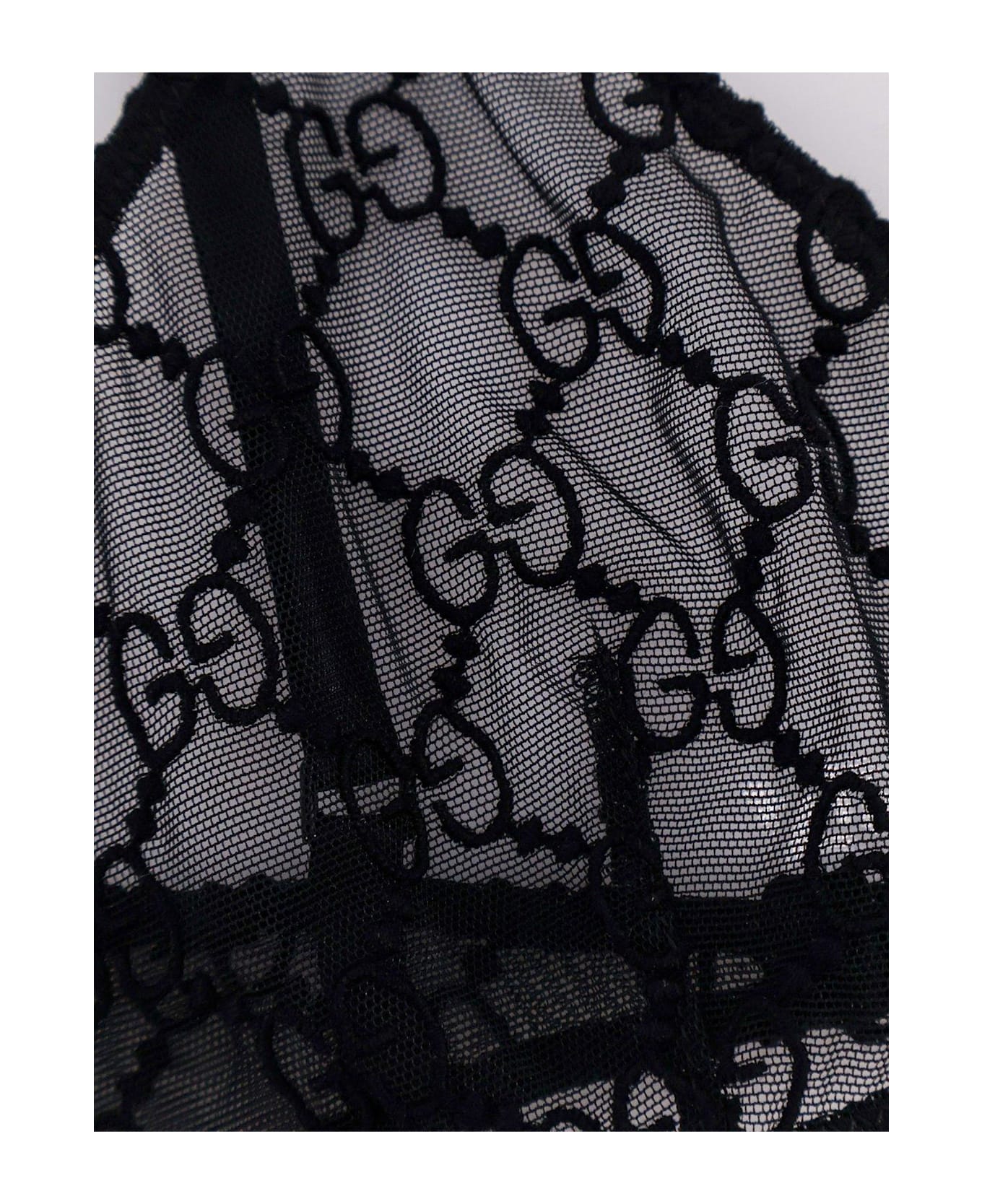 Gucci Gg Motif Lace Bra - Black
