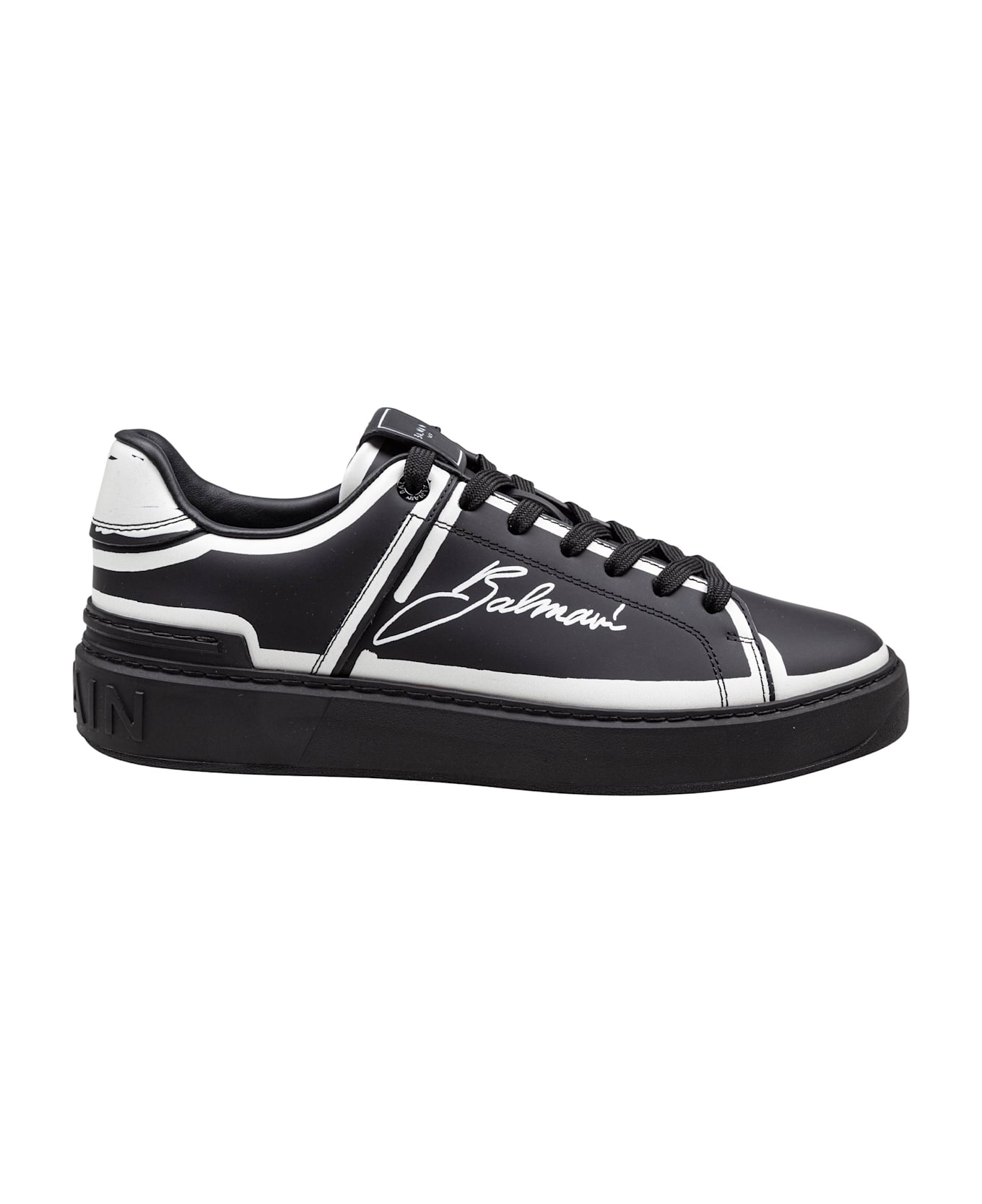 Balmain B-court Sneakers In Leather With "je T'aime" Print Color Black - Noir/Blanc