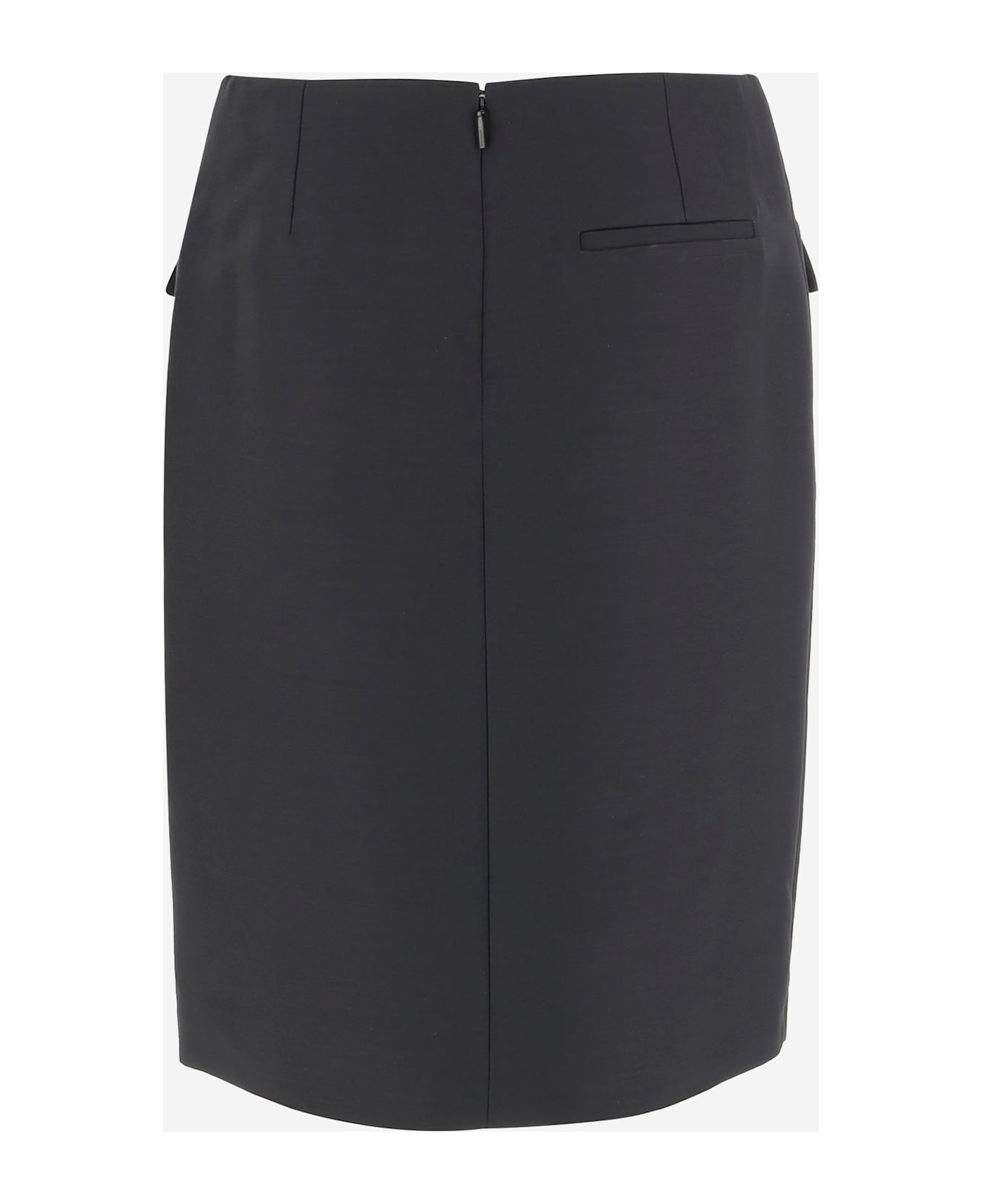 Ferragamo Viscose And Wool Skirt With Double Slit - Black