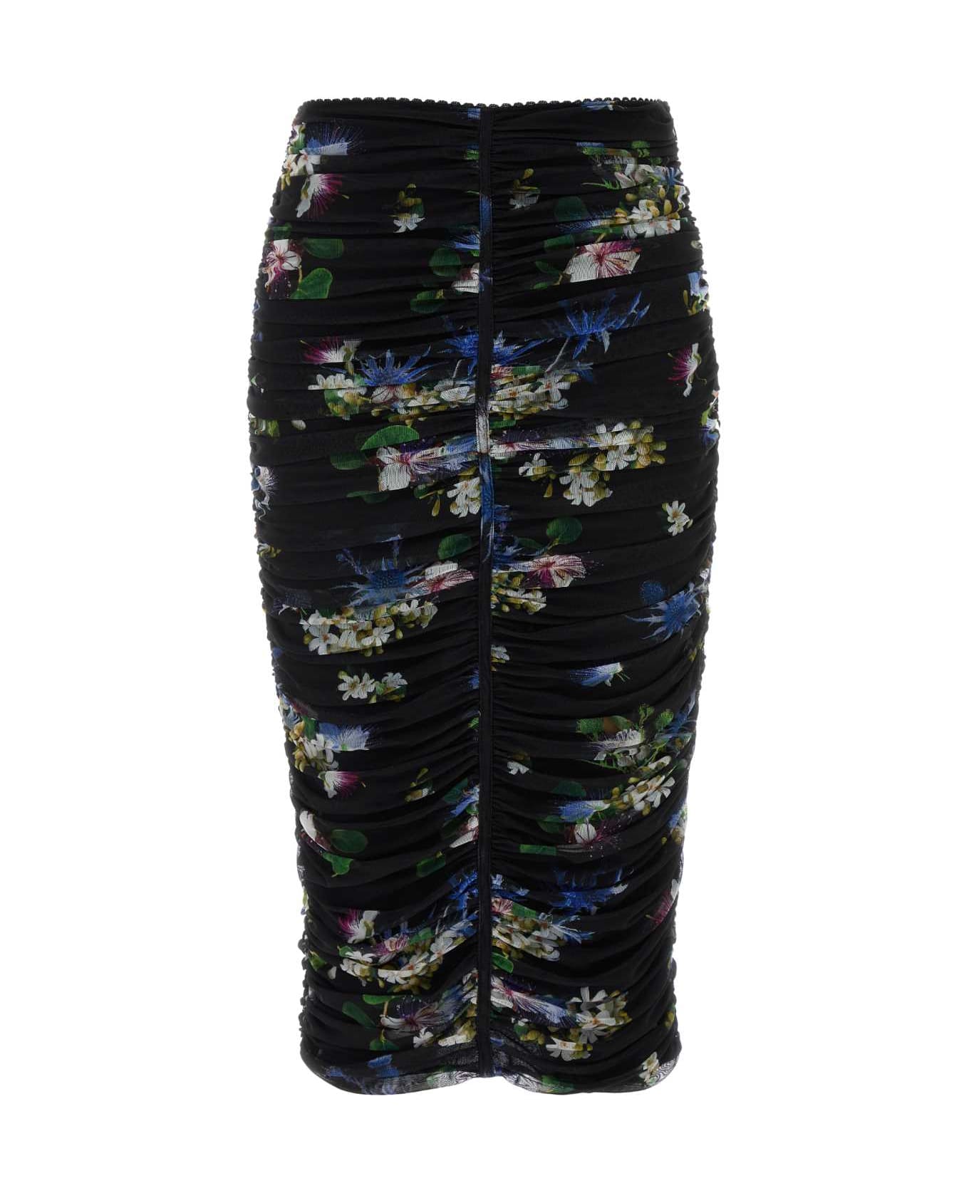 Blumarine Printed Stretch Tulle Skirt - BLACKBLU