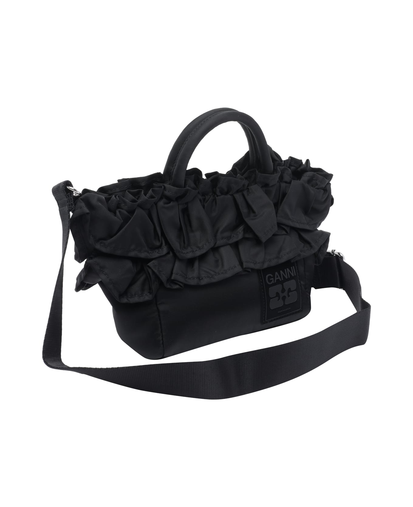 Ganni Mini Ruffle Shopping Bag - Black