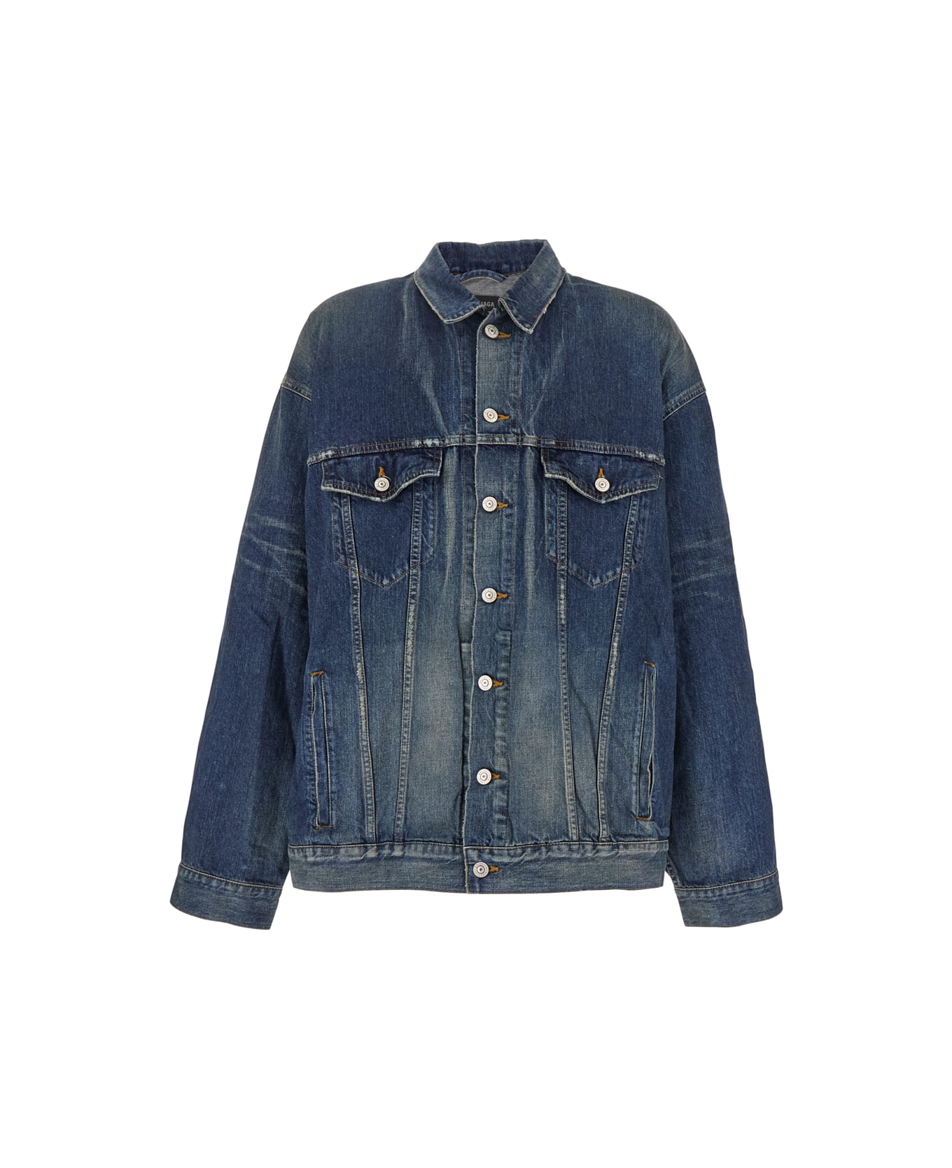 Balenciaga Blue Jacket With Classic Collar And Maxi Logo Print On The Rear In Denim Man - WHISKER