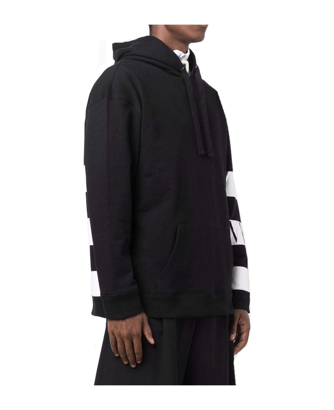 Valentino Striped Logo Hooded Sweatshirt - Black フリース