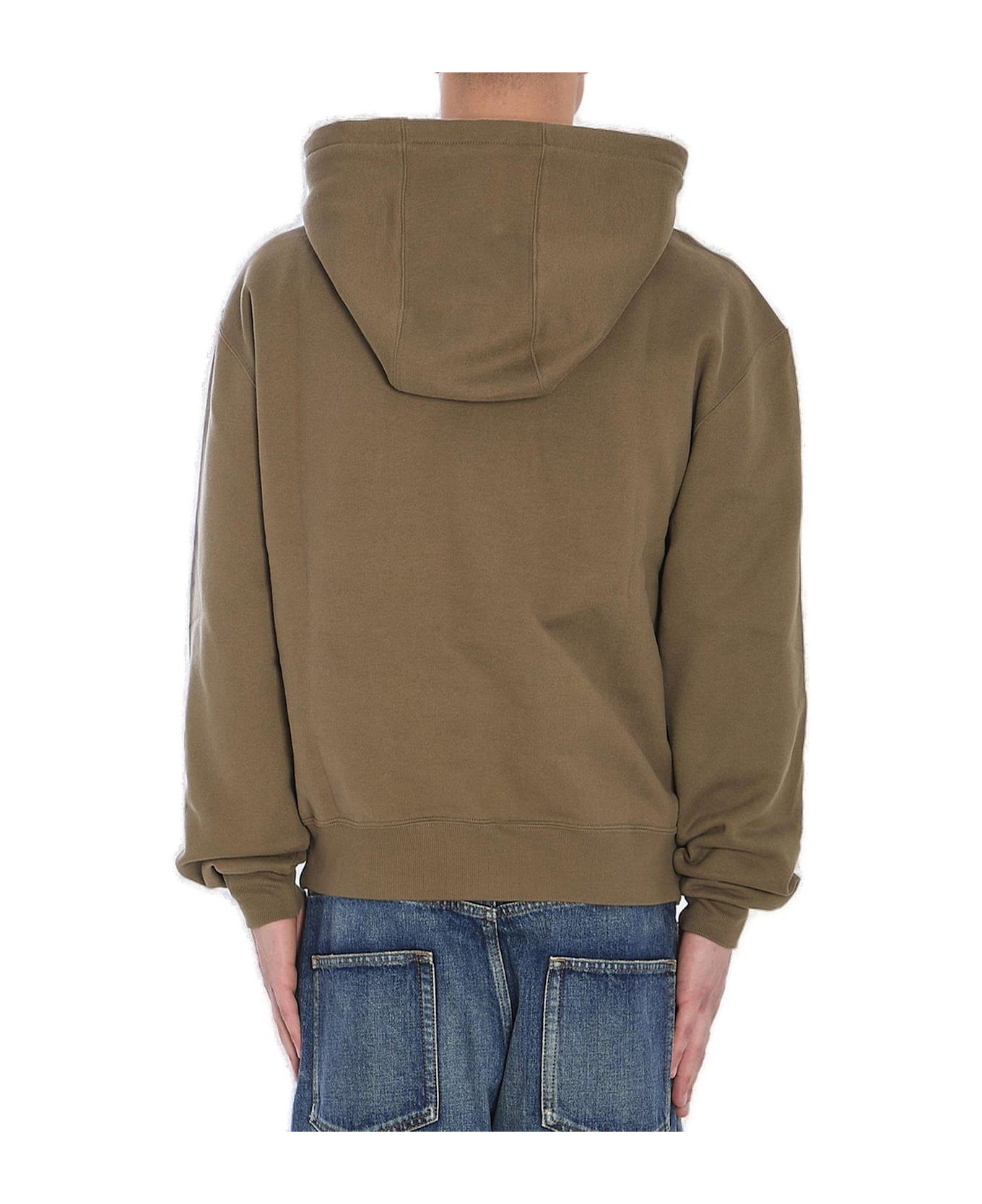 Saint Laurent Logo Embroidered Drawstring Hoodie - Verde