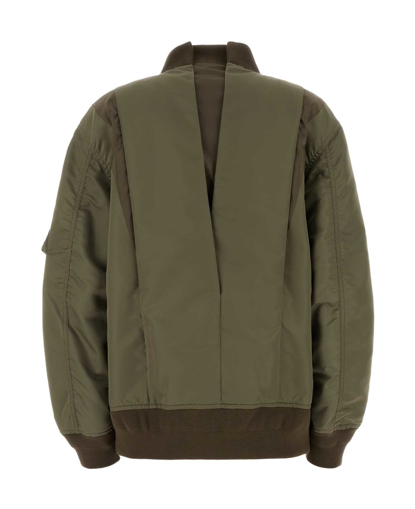 Sacai Army Green Nylon Bomber Jacket - BEIGE