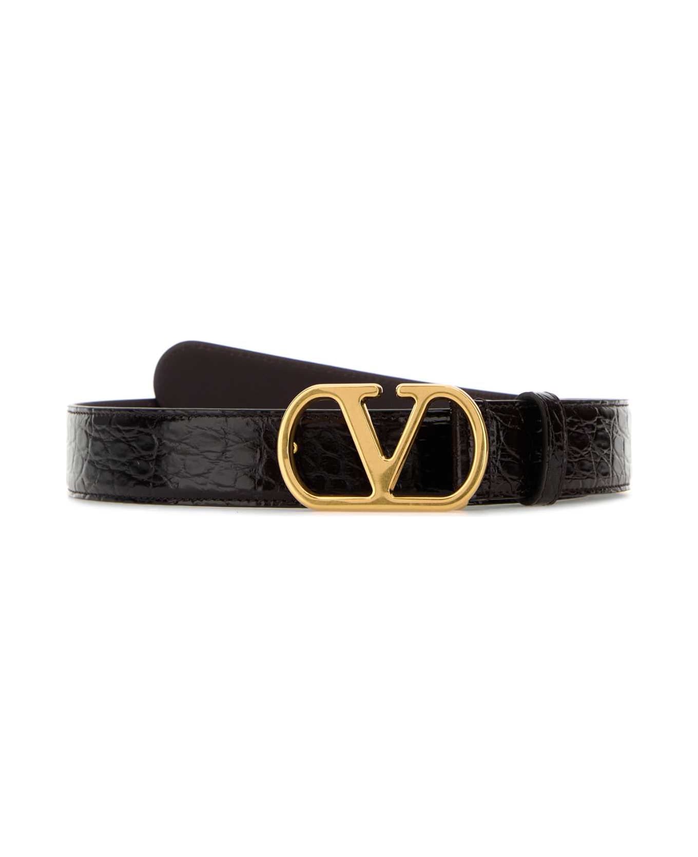 Valentino Garavani Brown Leather Vlogo Belt - OAKBROWN