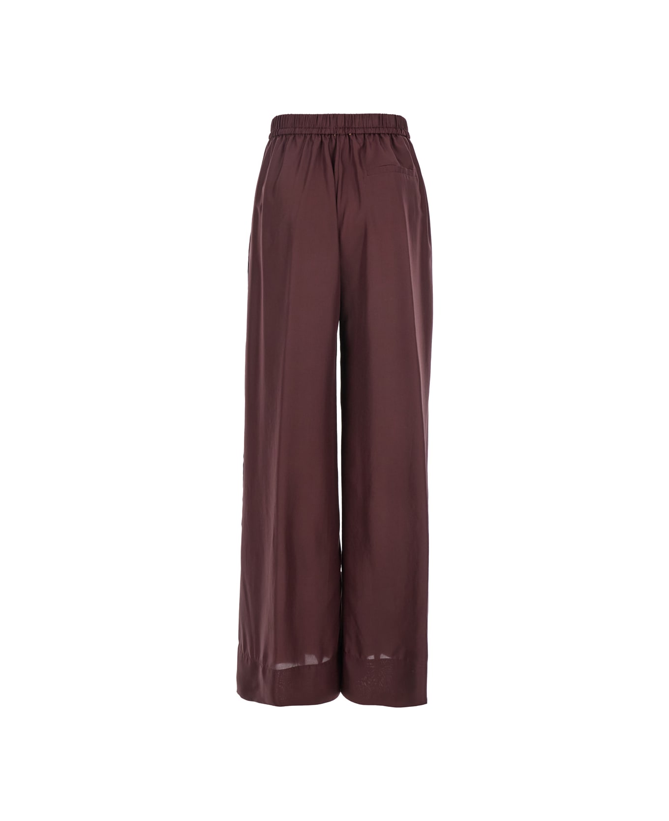 Forte_Forte Bordeaux Pants With Elastic Drawstring Waist And Wide Leg In Silk Woman - Bordeaux