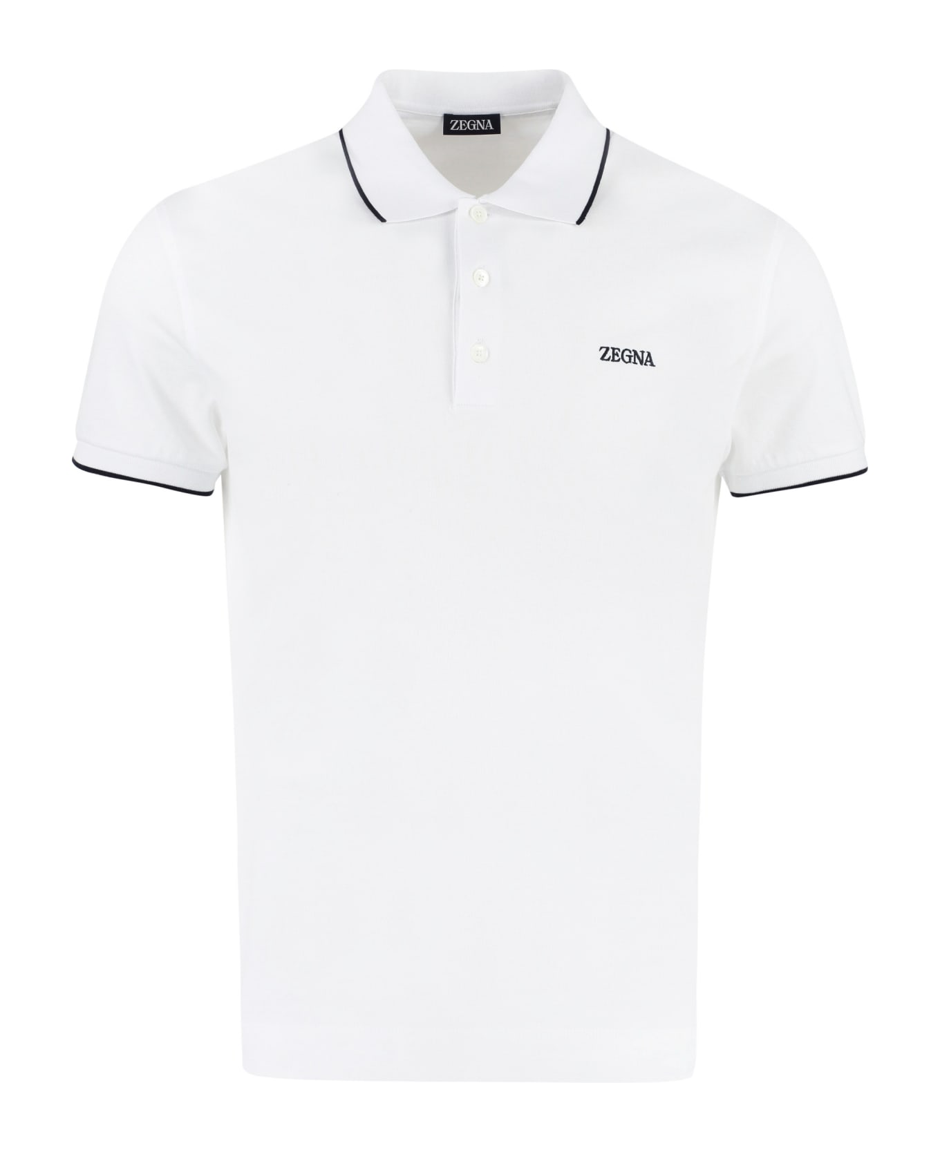 Zegna Logo Print Cotton Polo Shirt - White ポロシャツ