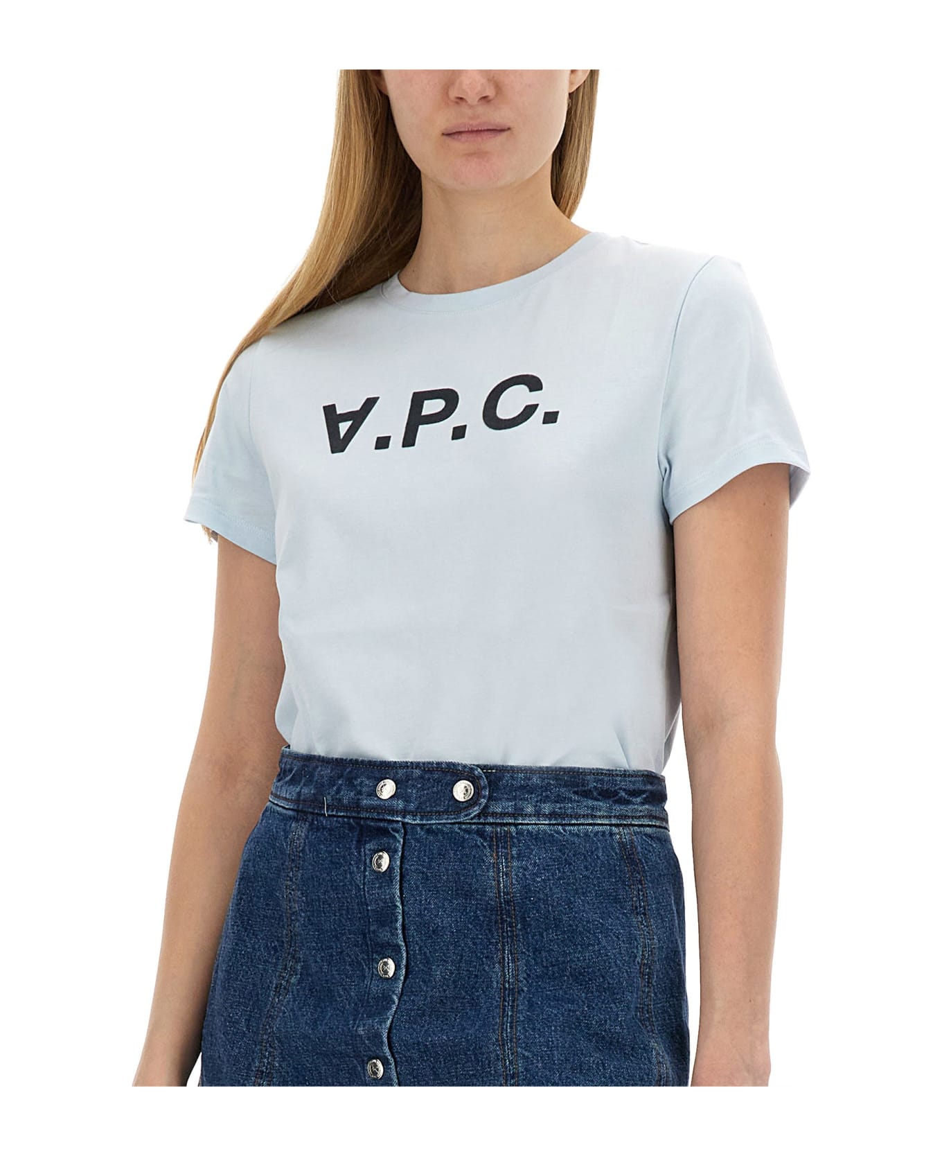 A.P.C. T-shirt With Logo - AZZURRO