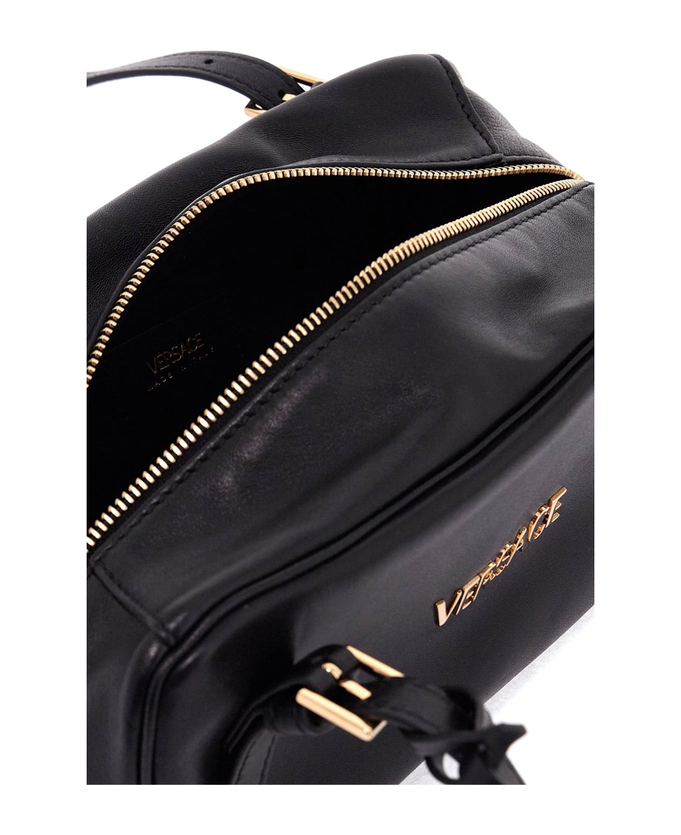 Versace Nappa Leather Bowling Bag - BLACK VERSACE GOLD