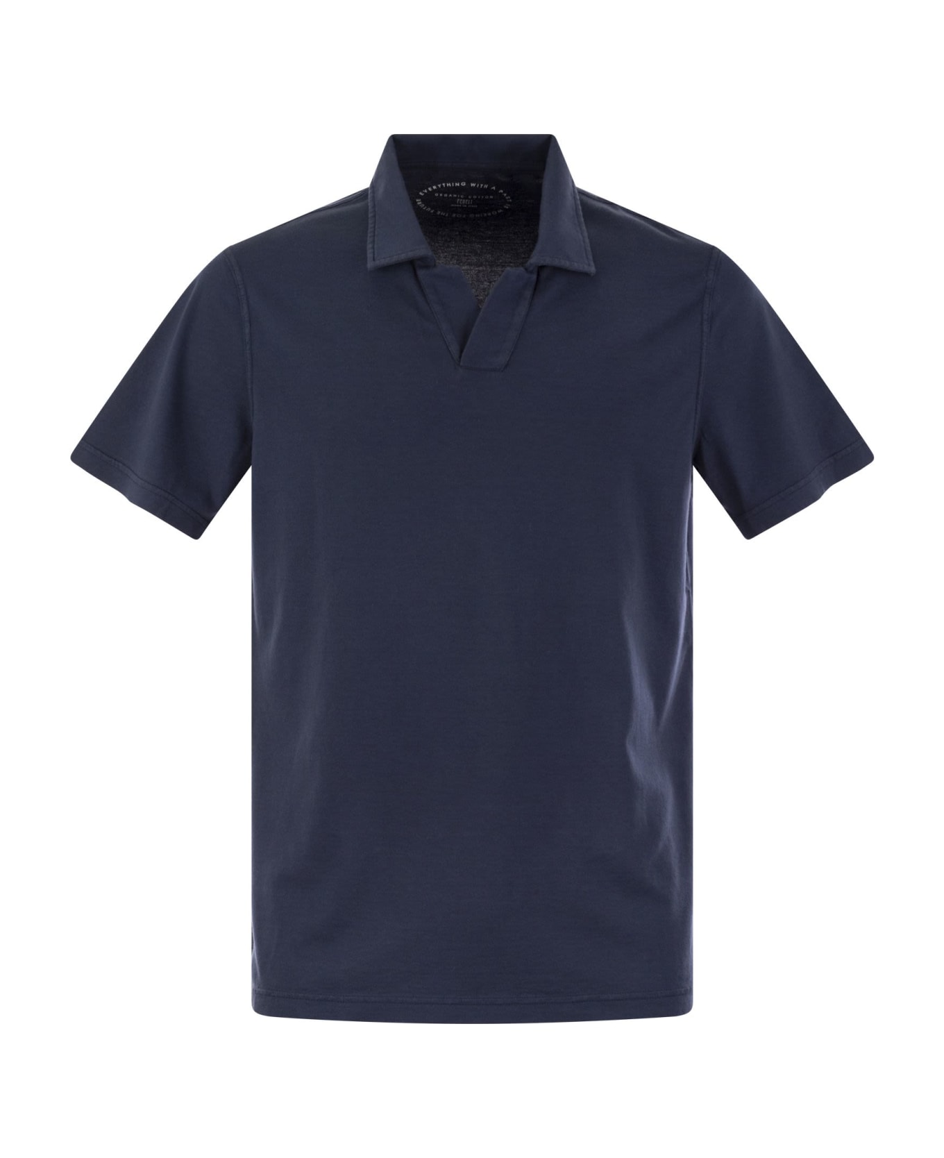 Fedeli Cotton Polo track Shirt With Open Collar - Blue