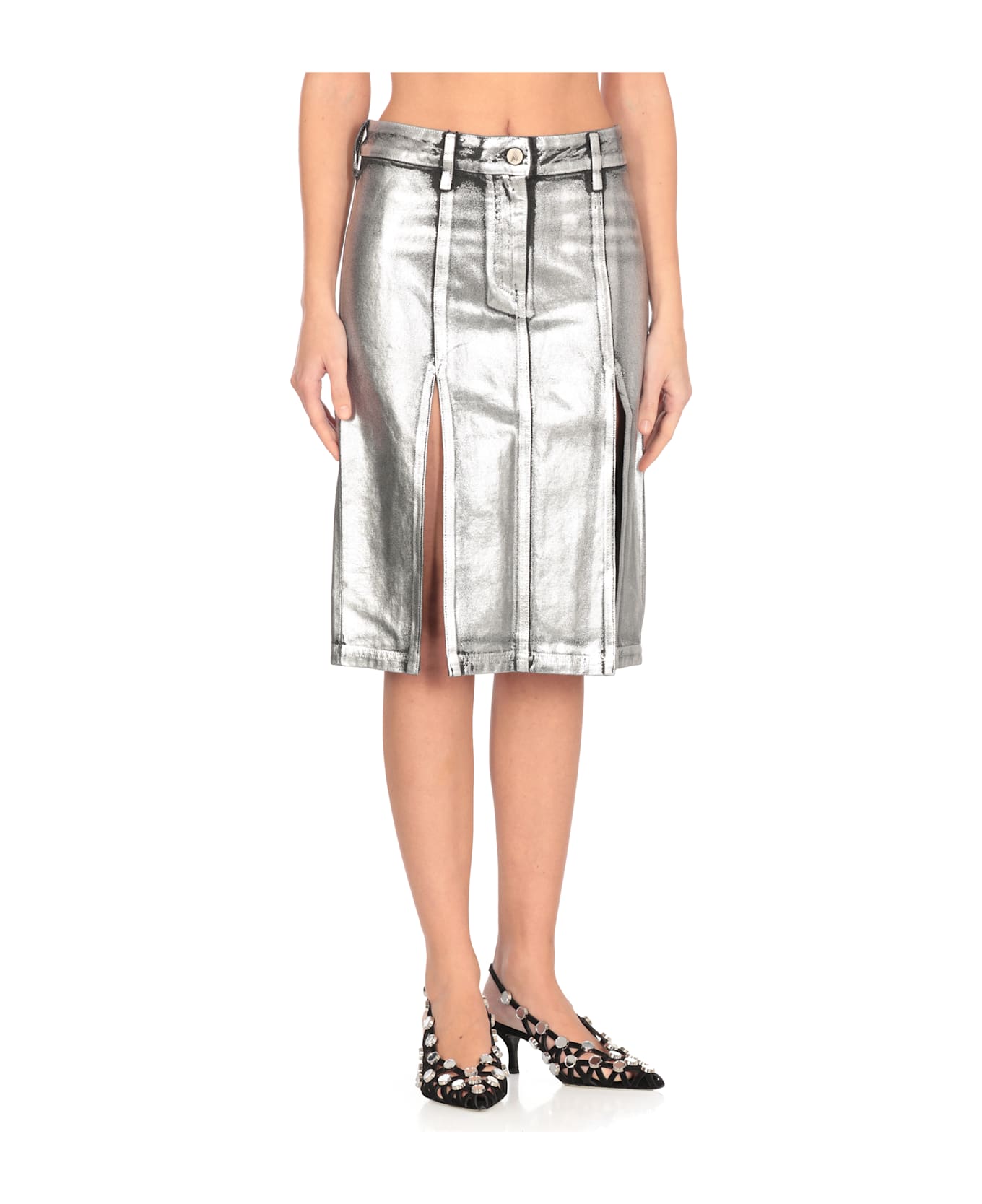The Attico Cotton Midi Skirt - Silver