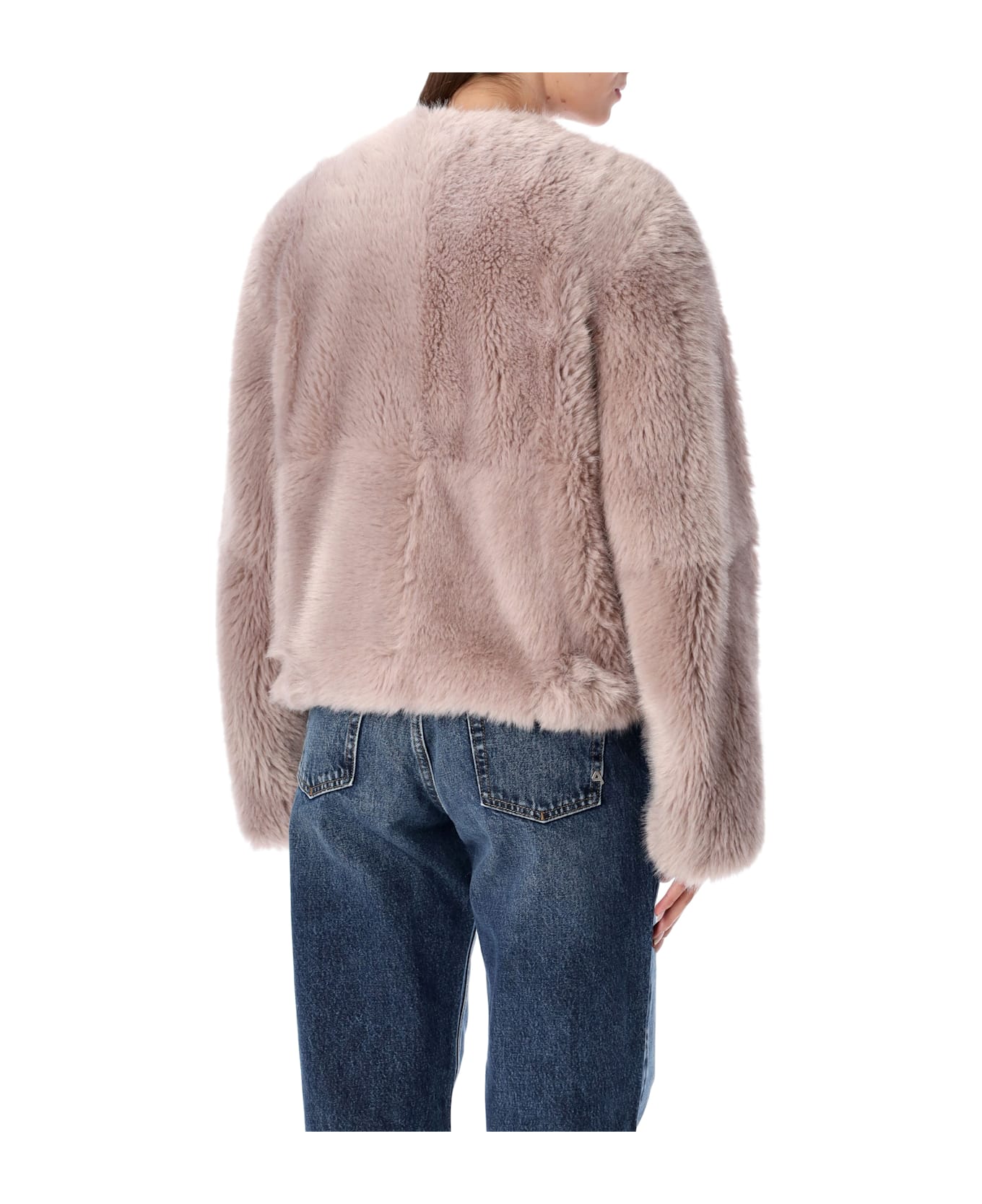 STAND STUDIO Halle Patchwork Faux Fur Jacket - DUSTY ROSE