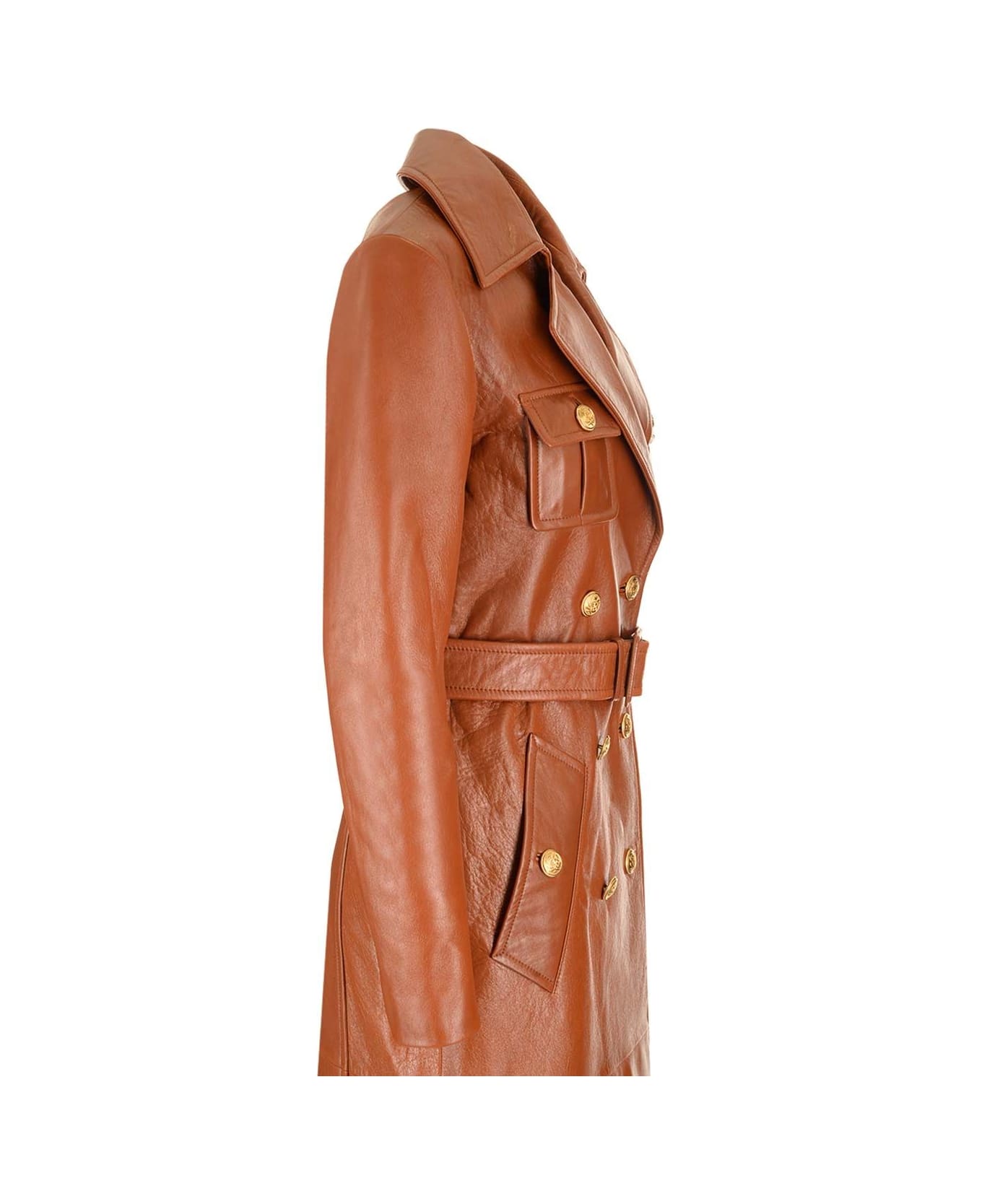 Chloé Leather Military Trench Coat - Brown