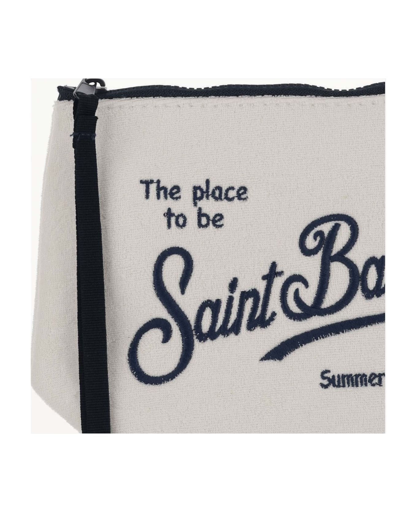 MC2 Saint Barth Fabric Clutch Bag With Logo - White