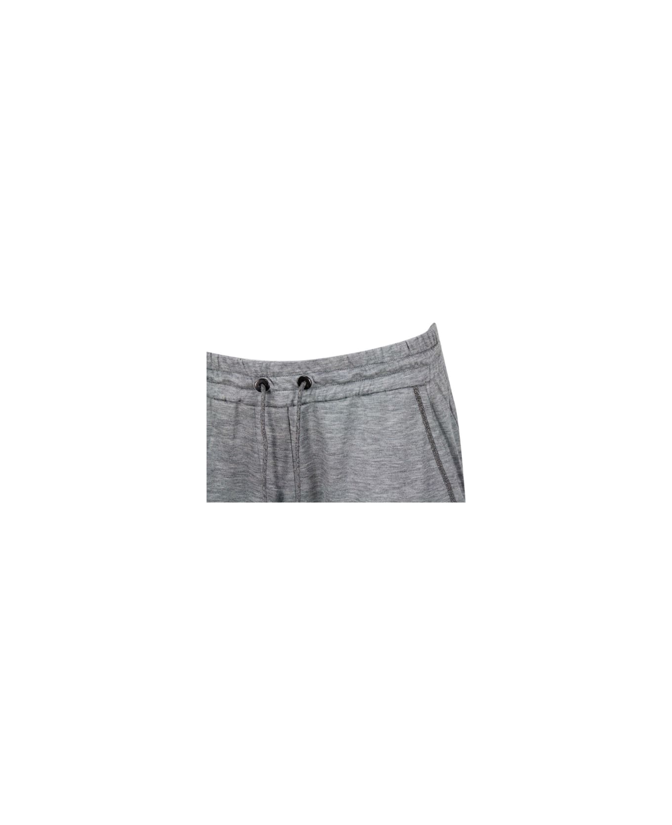 Brunello Cucinelli Jogging Trousers In Cotton And Silk With Monili On The Pockets - Grey
