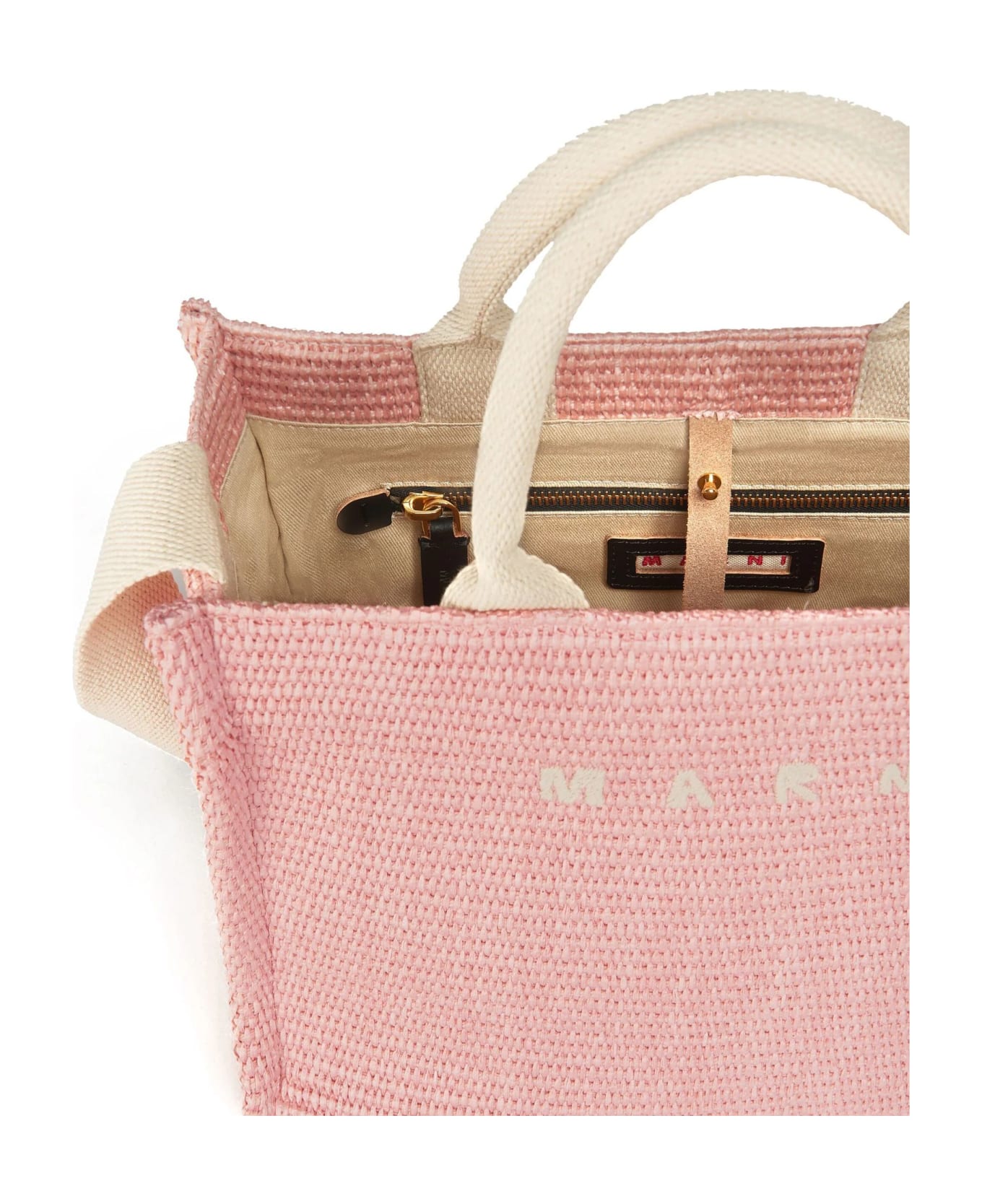 Marni Pink Raffia-effect Small Tote Bag - Pink トートバッグ