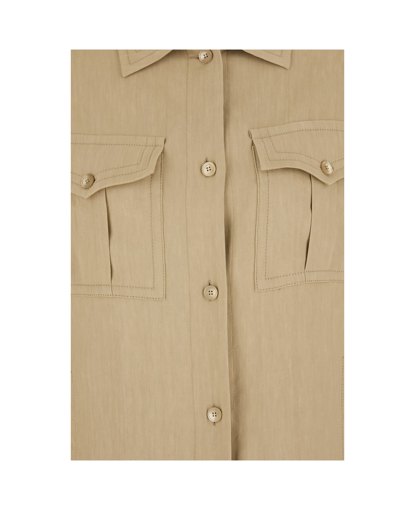 Alberta Ferretti Beige Jacket With Classic Collar And Epaulettes In Linen Blend Stretch Woman - Beige