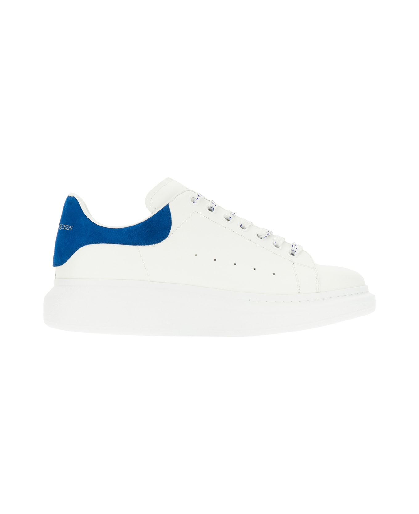 Alexander McQueen White Leather Sneakers With Blue Suede Heel - WHITEPARISBLUE