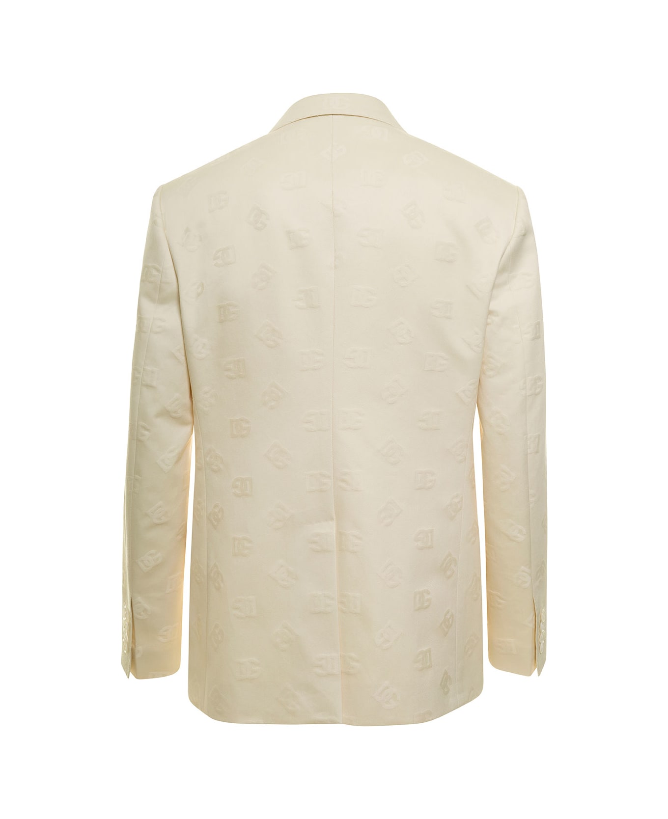 Dolce & Gabbana Beige Single-breasted Blaze With Jacquard Logo All-over In Cotton Man - Beige