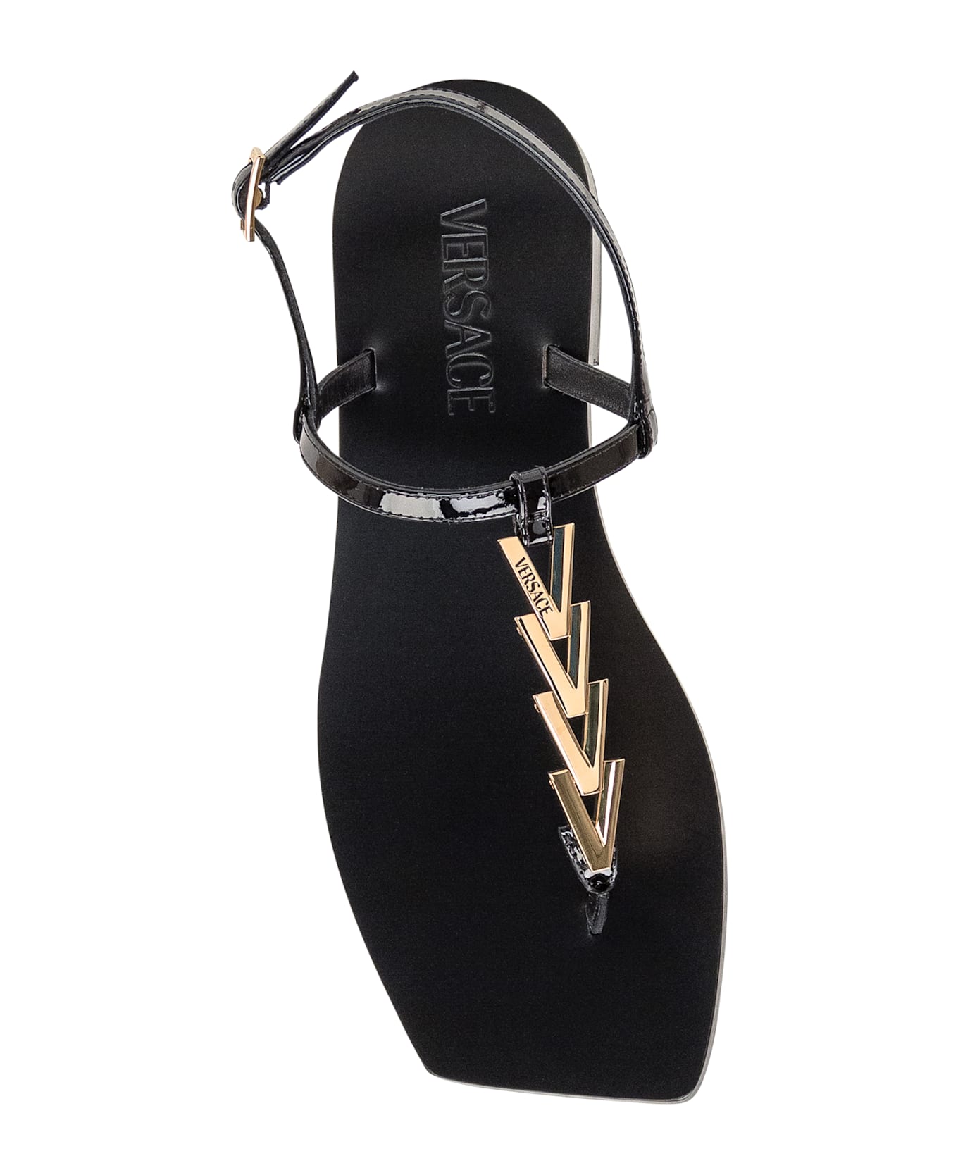 Versace V-chain Leather Sandals - BLACK-VERSACE GOLD