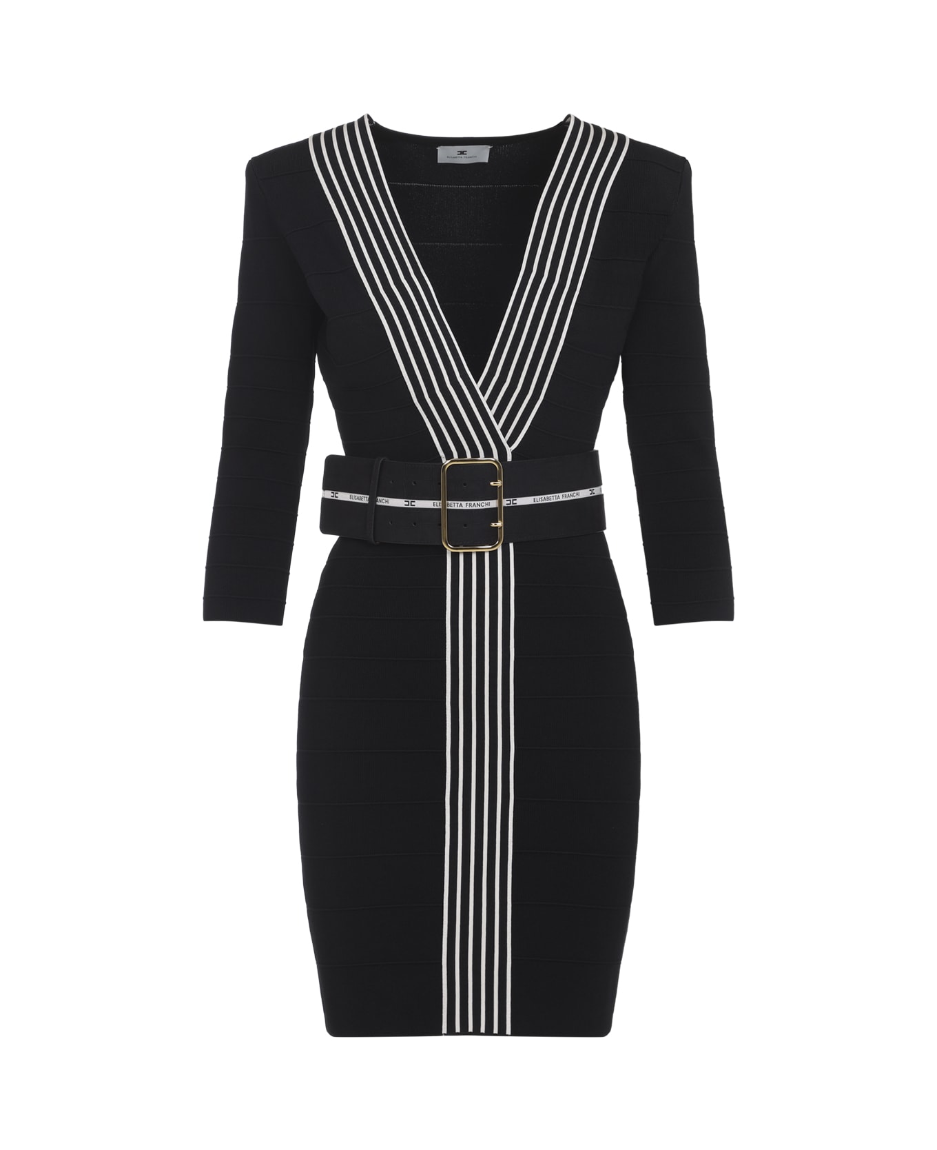 Elisabetta Franchi Knitted Dress With Belt - Nero Burro