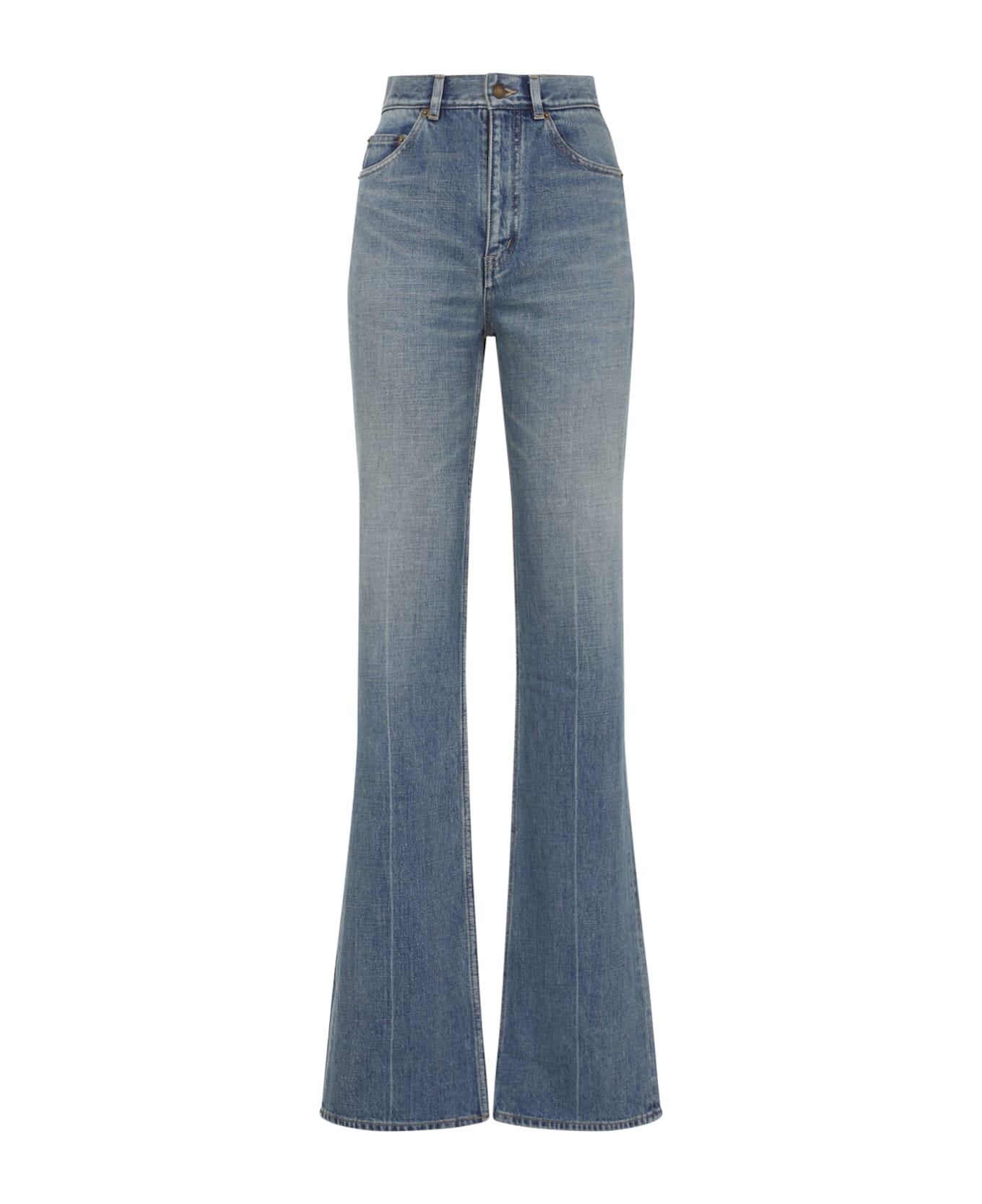Saint Laurent 70's High Waist Straight Leg Jeans - Authentic Medium Blu