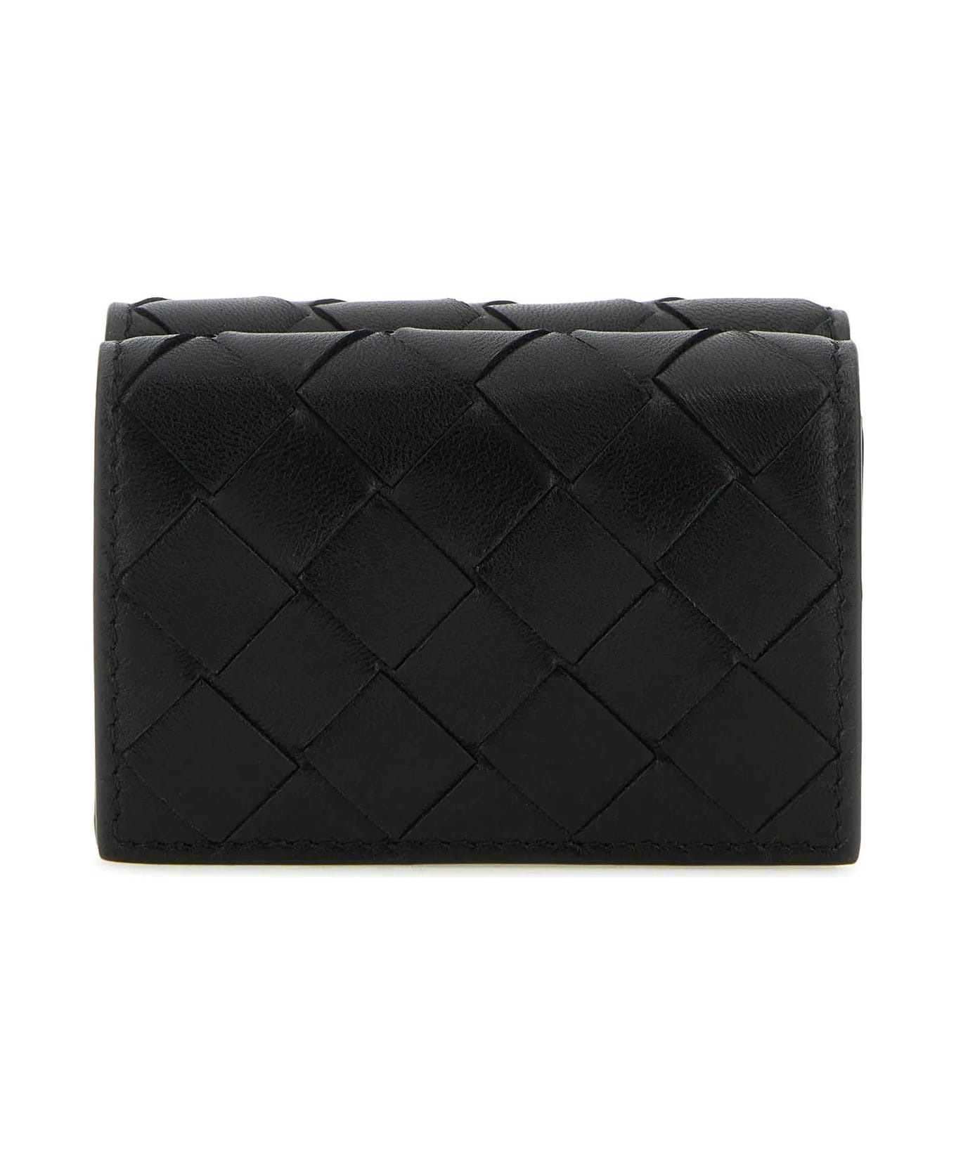 Bottega Veneta Black Leather Tiny Intrecciato Wallet - Black 財布