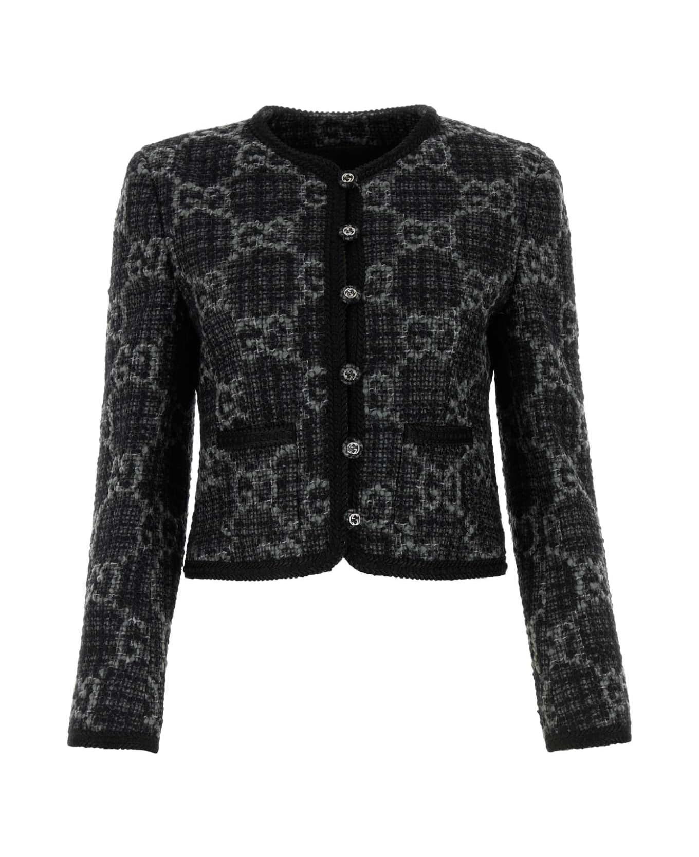 Gucci Embroidered Tweed Blazer - DARKGREYGREYMIX