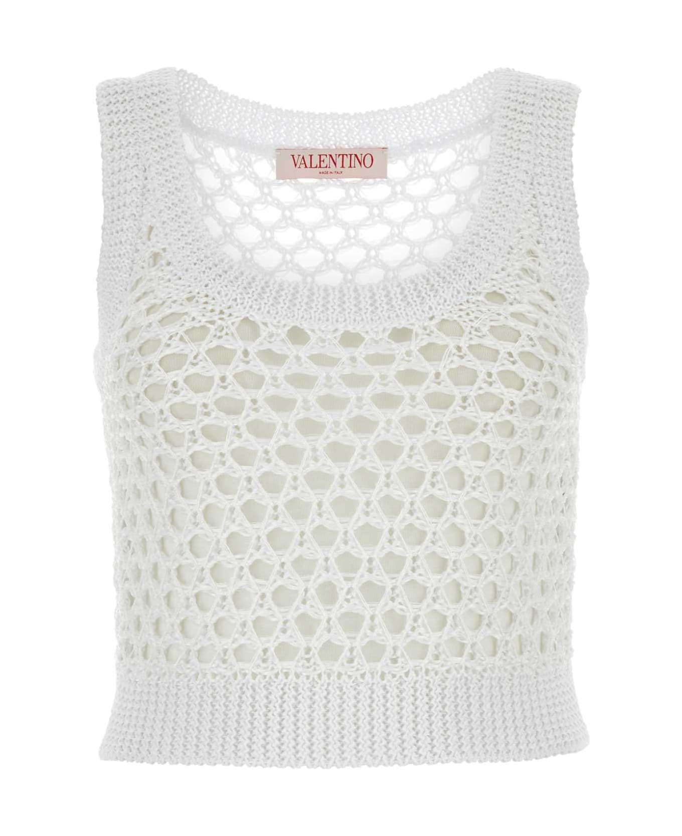 Valentino Garavani White Mesh Valentino Garavani Escape Crop-top - BIANCO