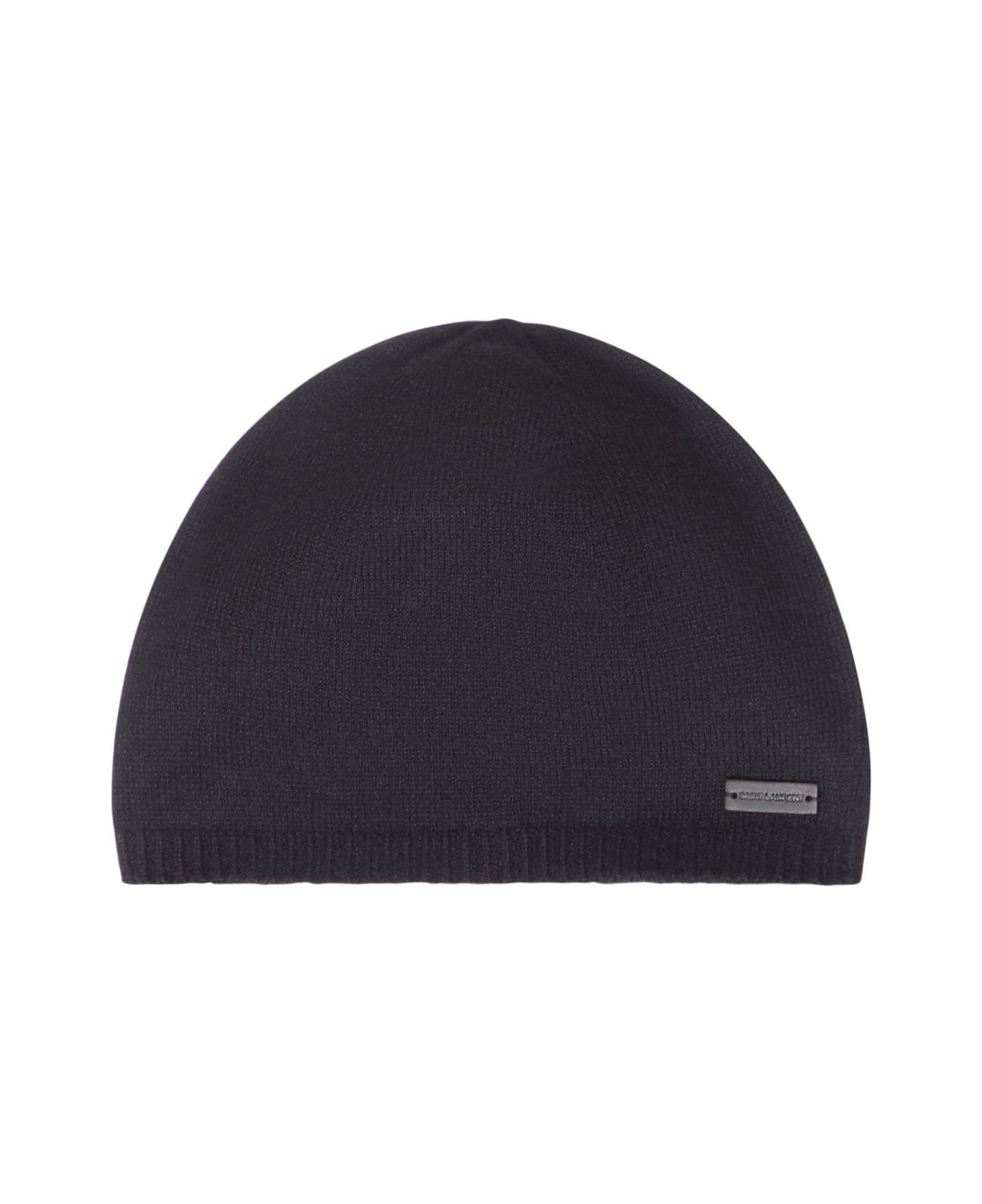 Saint Laurent Logo Patch Beanie - Black