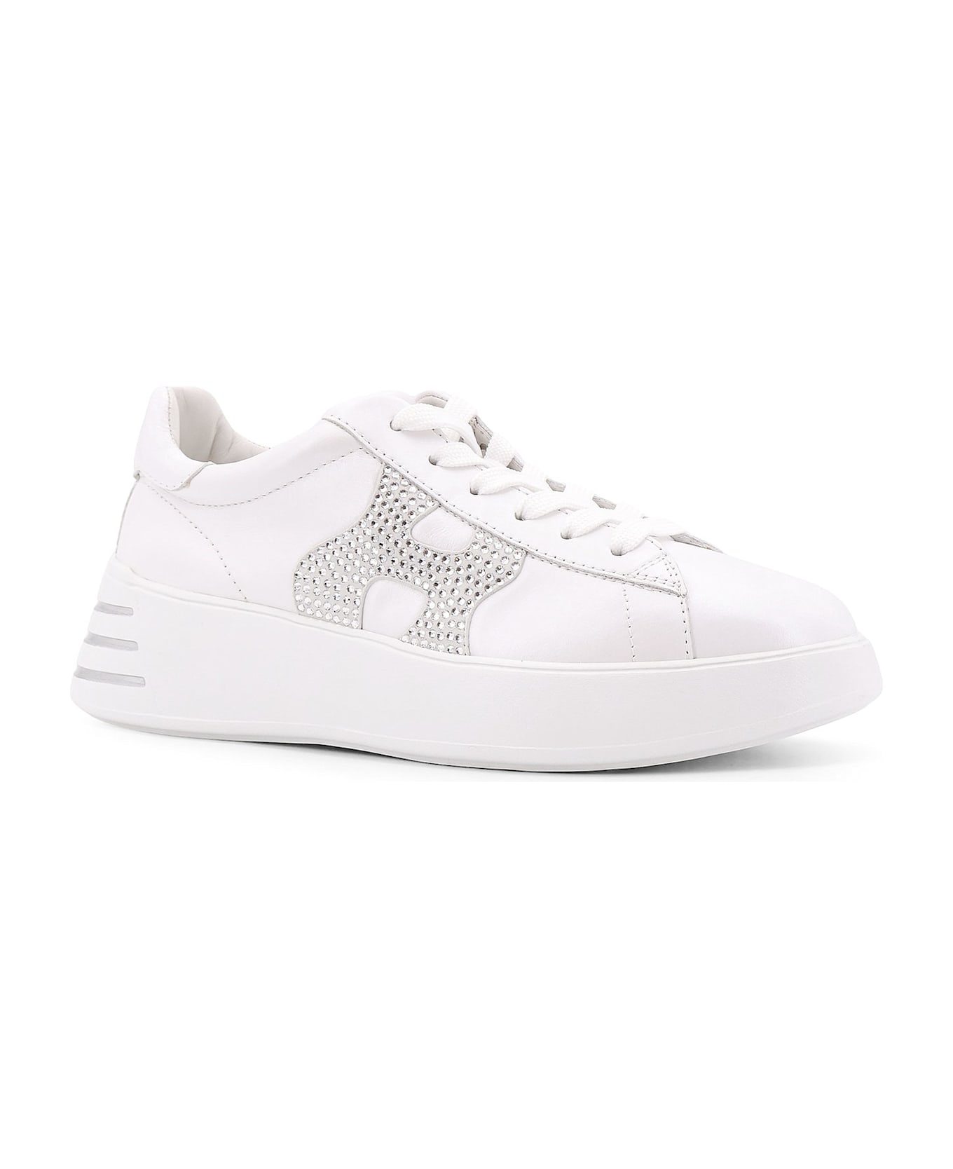 Hogan Leather Sneakers With Rhinestone Logo On The Side - White
