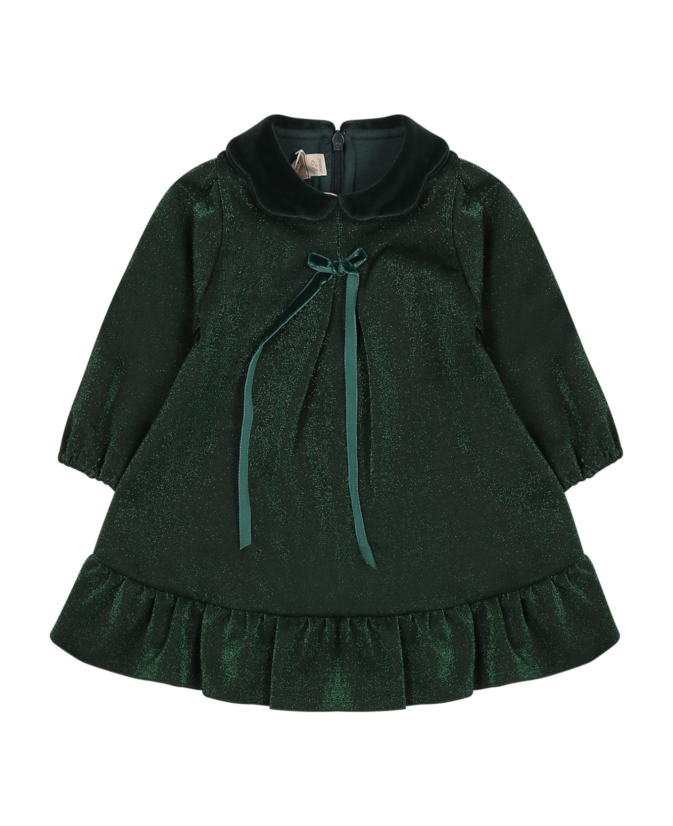 La stupenderia Green Dress For Baby Girl With Bow - Green