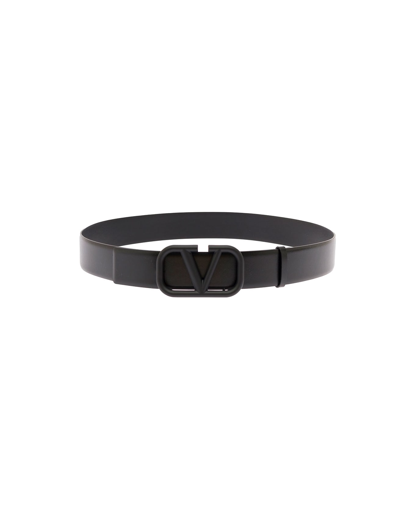 Valentino Garavani Man's Leather Vlogo Belt - Black