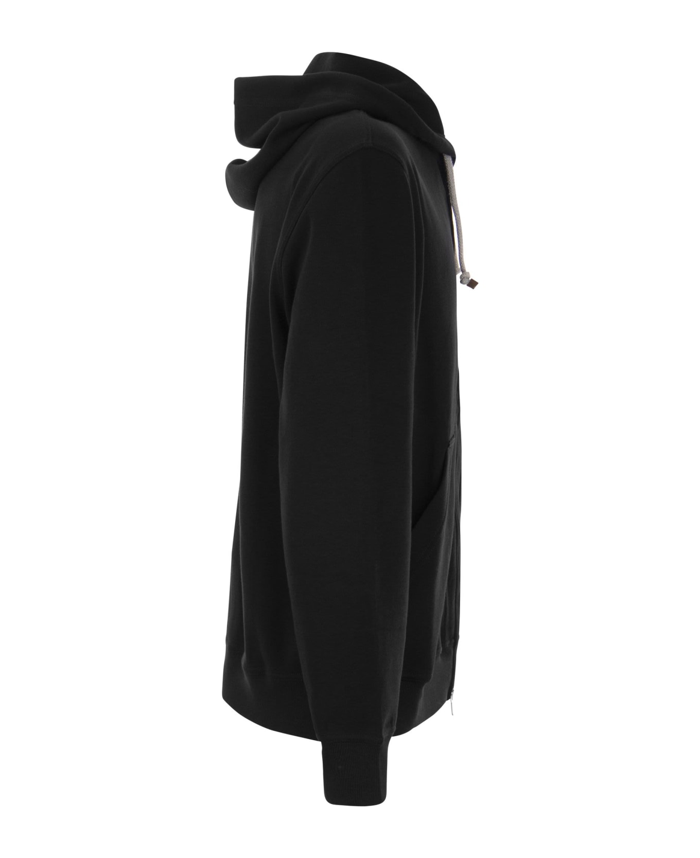 Brunello Cucinelli Techno Cotton Interlock Zip-front Hooded Sweatshirt - Black