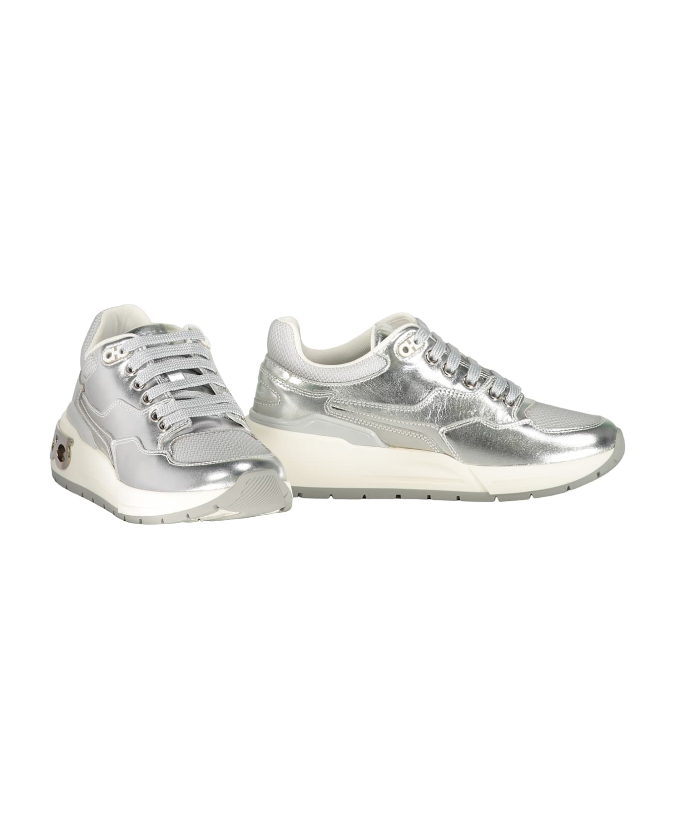 Ferragamo Leather And Fabric Low-top Sneakers - Silver