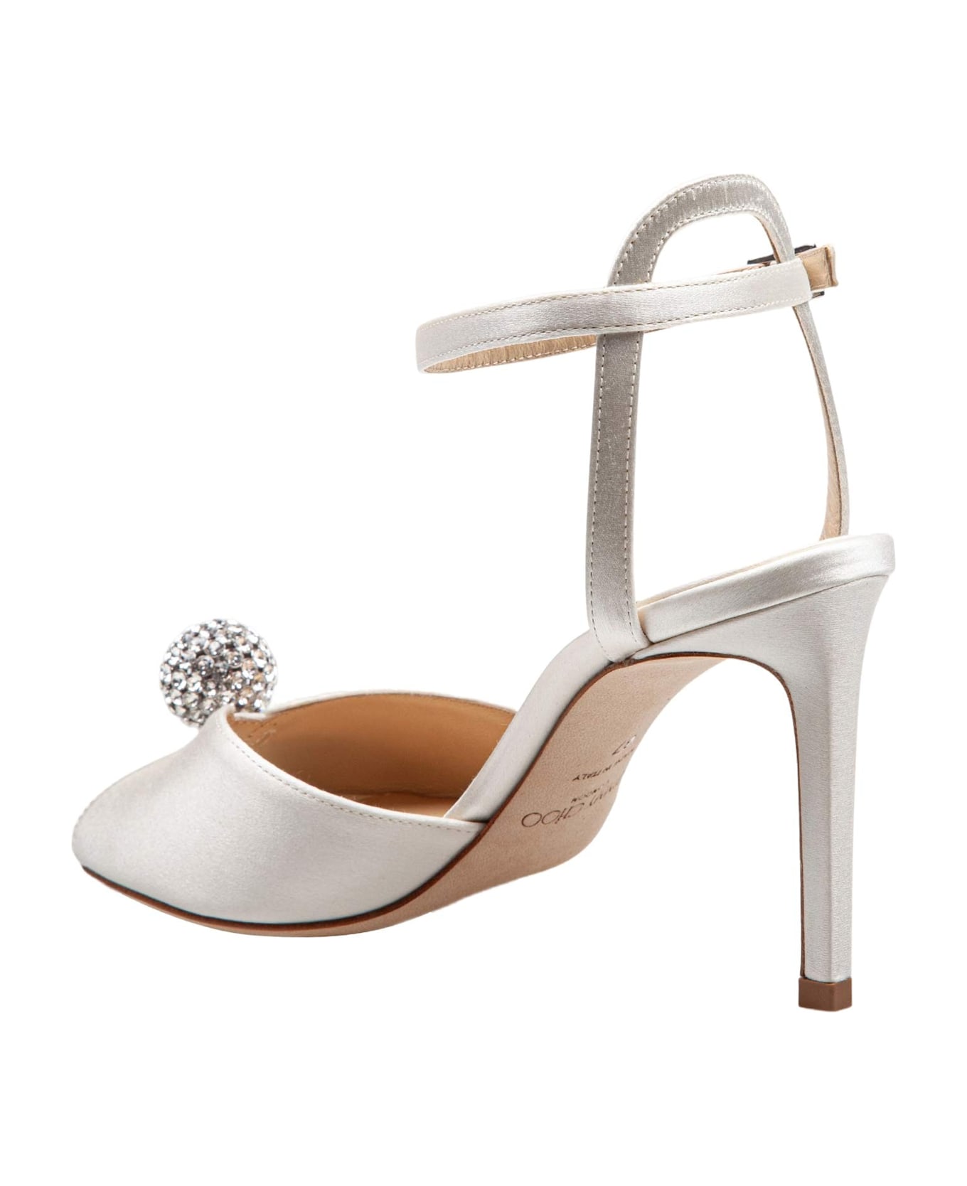 Jimmy Choo Sacora Satin Sandal With Crystal Ball - Ivory/Crystal