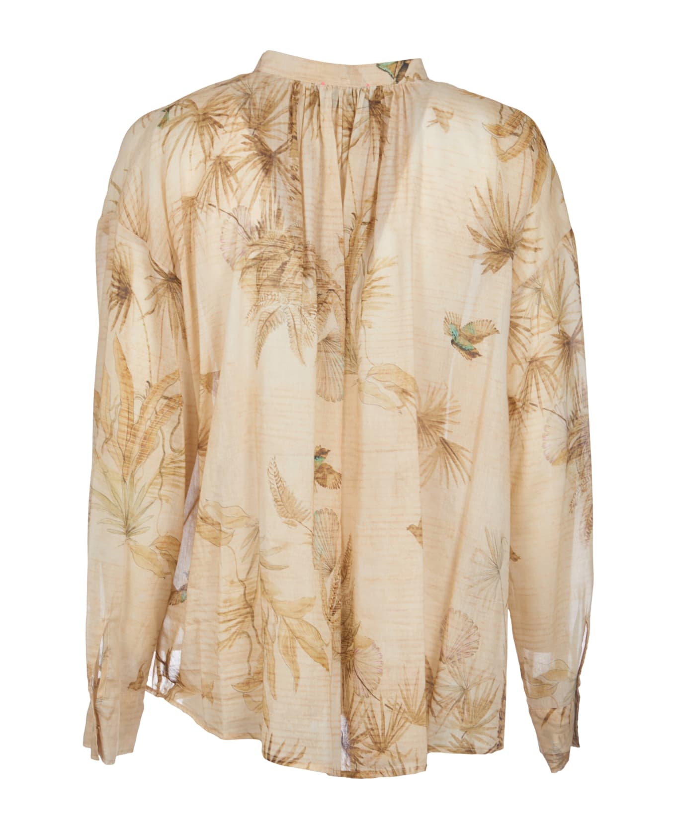 Forte_Forte Band Collar Floral Printed Shirt - Gold