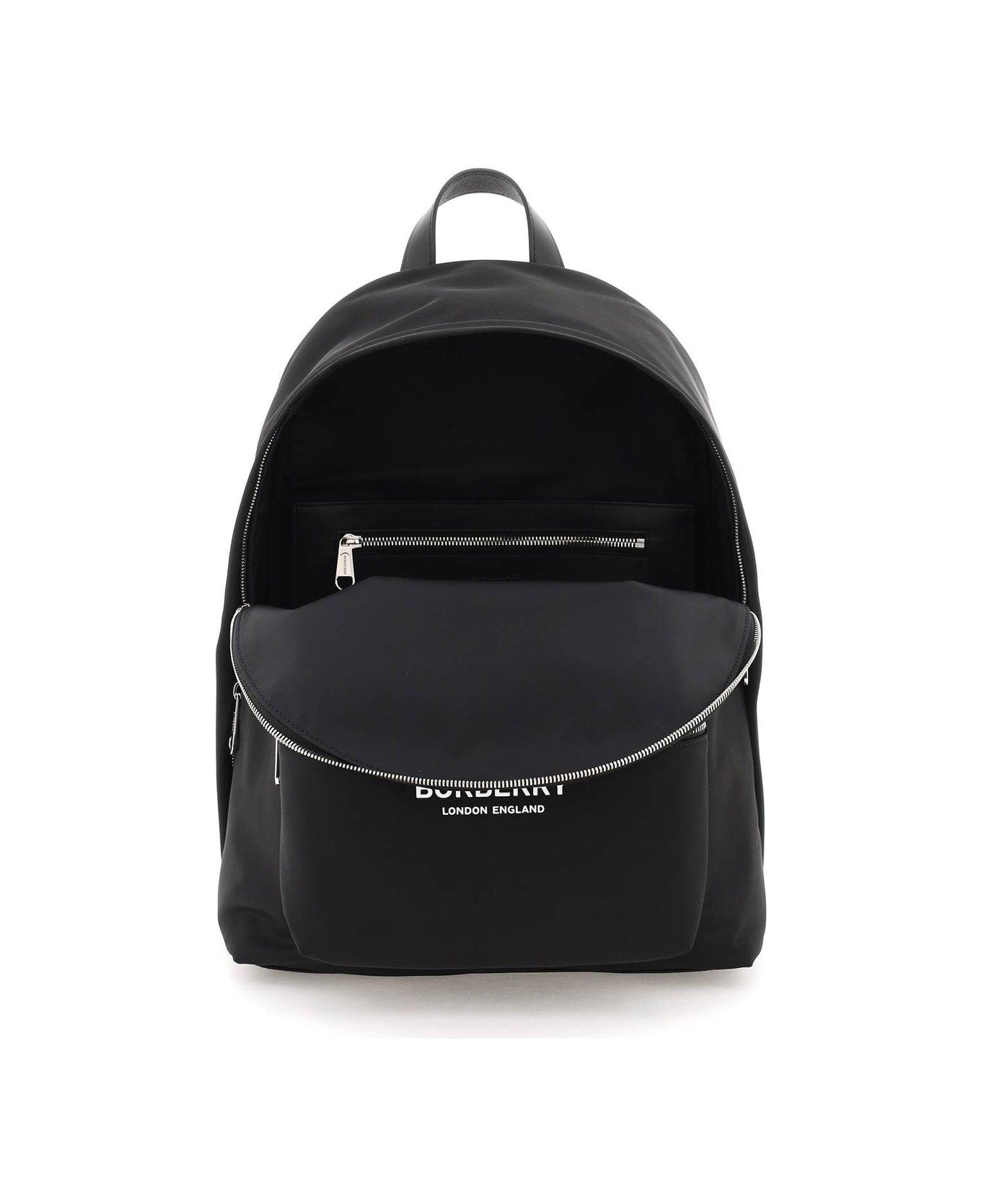 Burberry Logo Print Zipped Backpack - BLACK