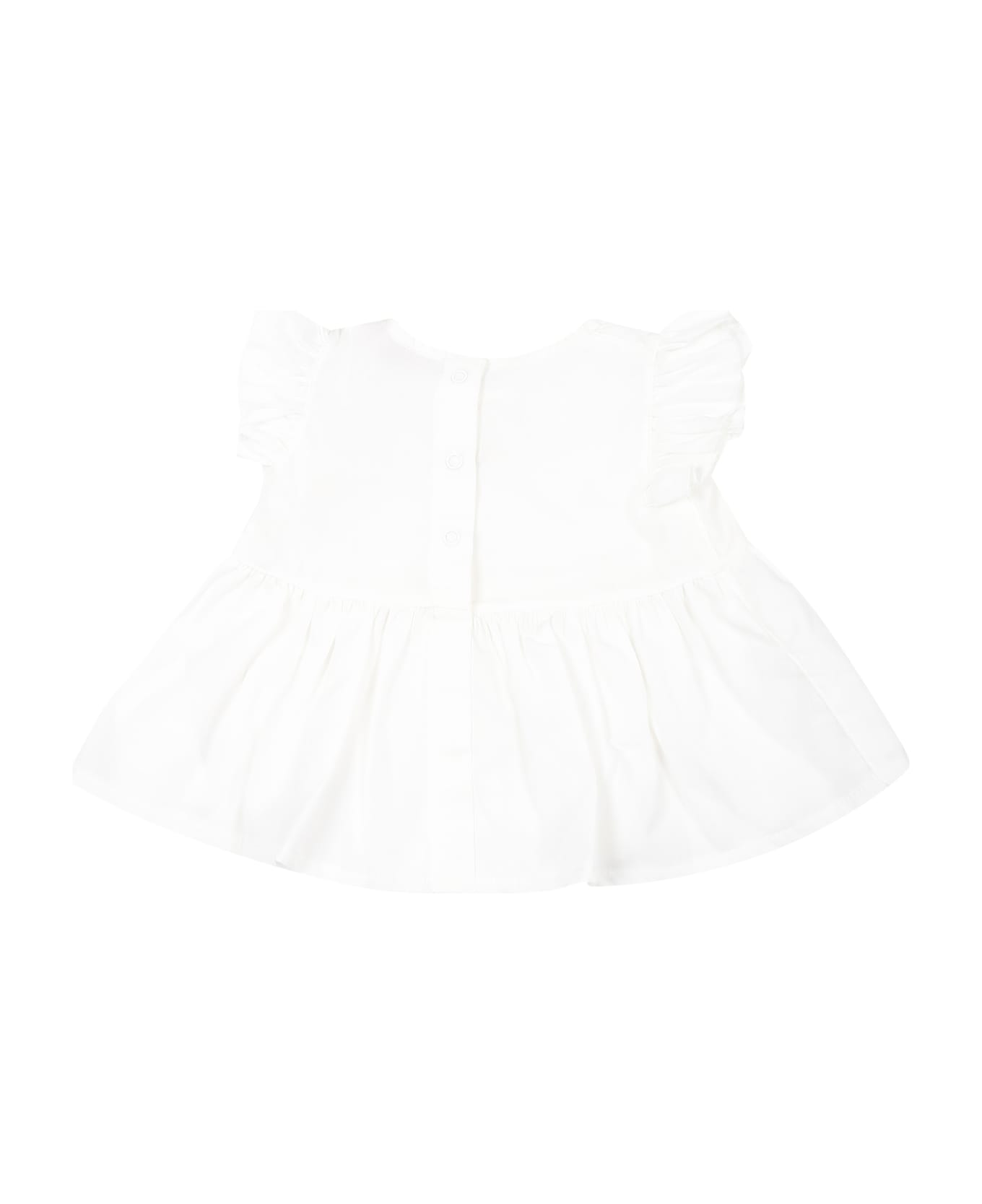 Monnalisa White Set For Baby Girl With Daisy Print - White