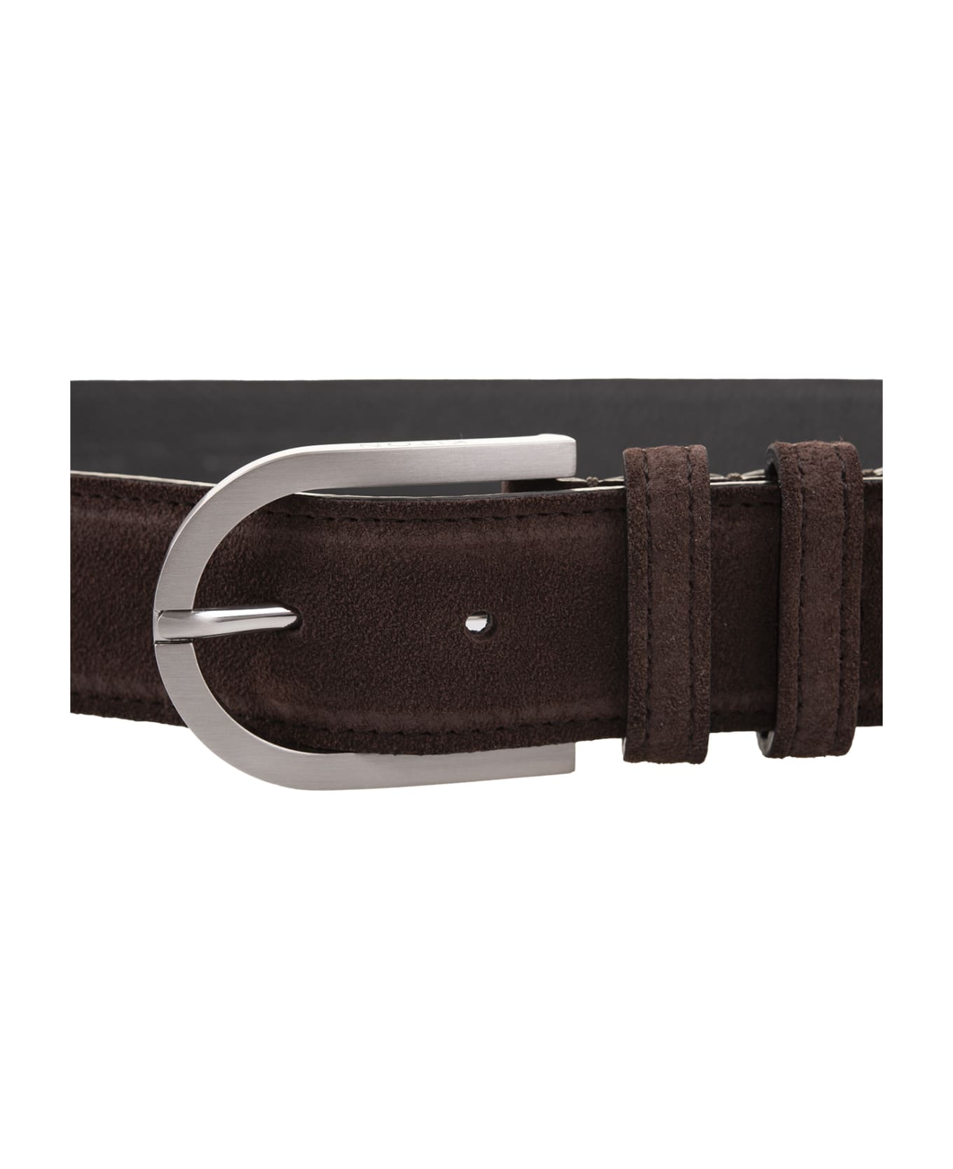 Kiton Brown Suede Belt With Silver Buckle - Brown