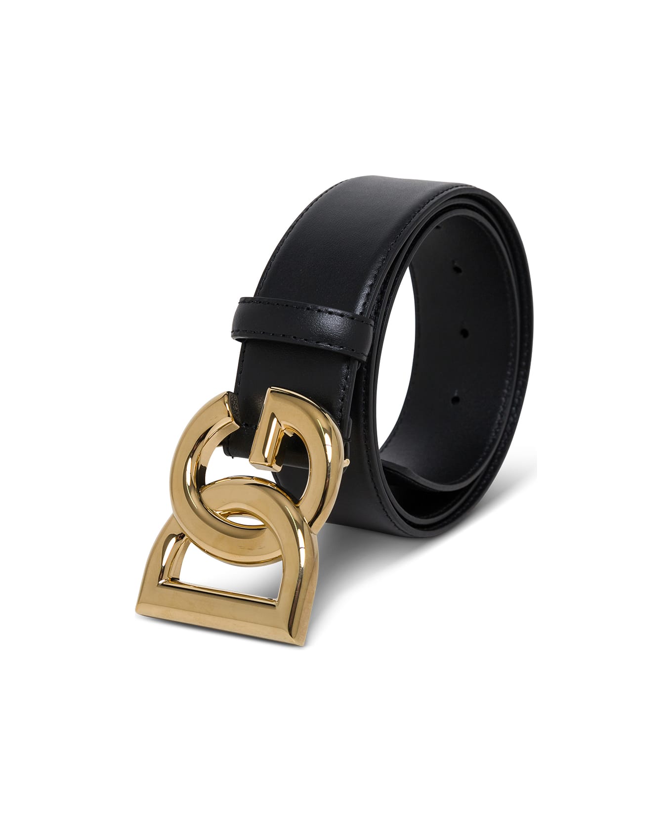 Dolce & Gabbana Woman 's Black Leather Belt With Logo Buckle - Black