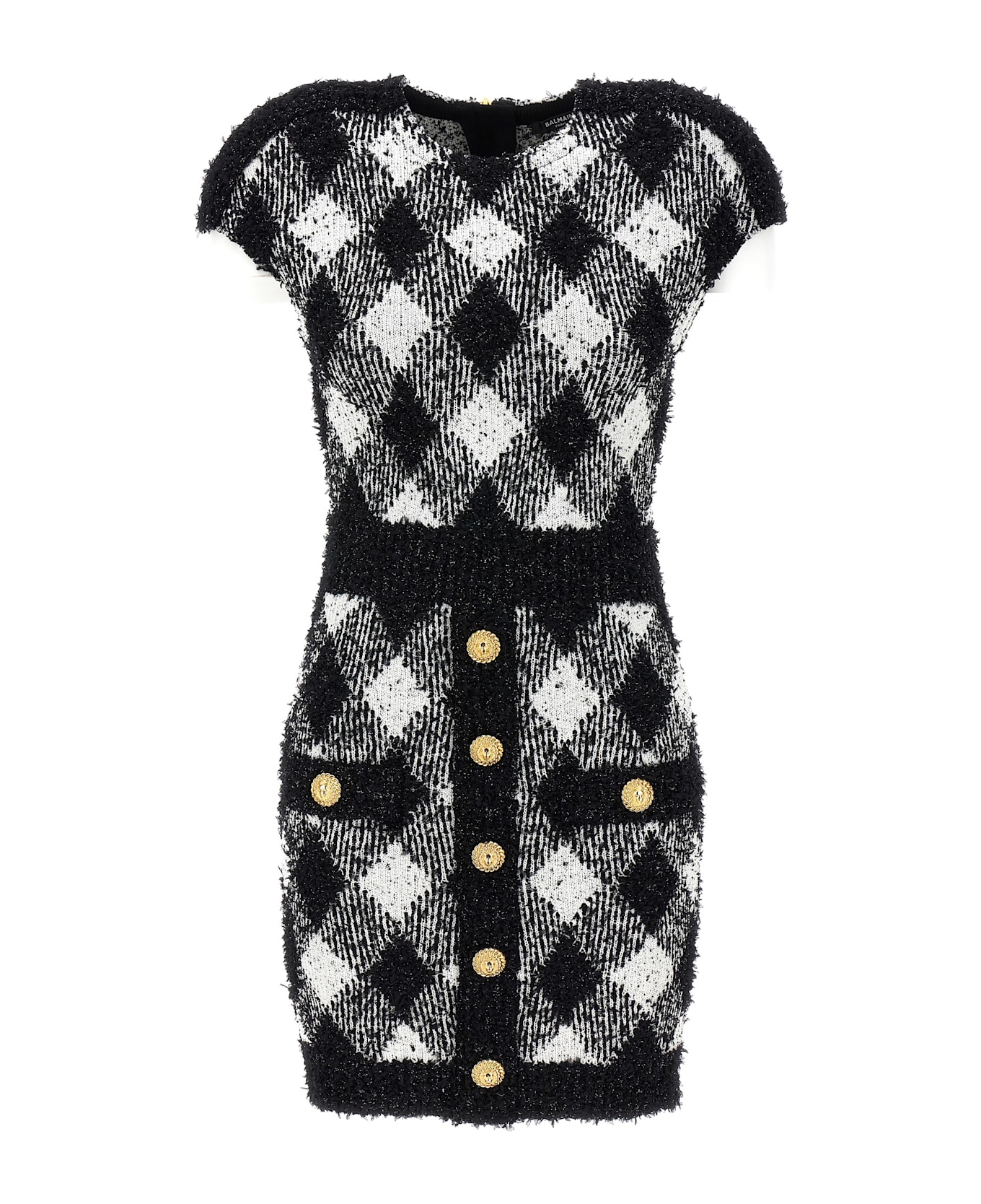 Balmain Vichy Tweed Dress - White/Black